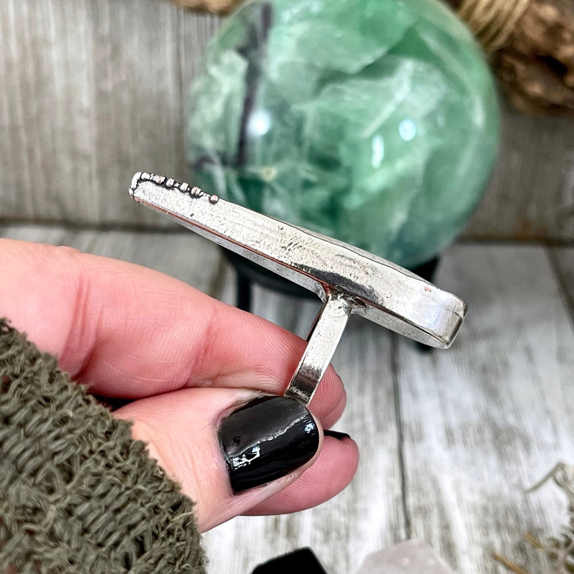 Size 8 Fossilized Coral Silver Statement Ring / Foxlark Collection - One of a Kind - Foxlark Crystal Jewelry