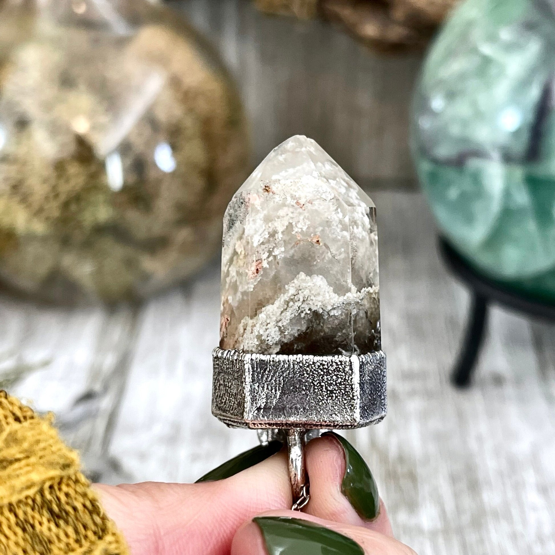 Garden Quartz & Green Sea Glass Crystal Statement Necklace in Fine Silver / Foxlark Collection - One of a Kind - Foxlark Crystal Jewelry