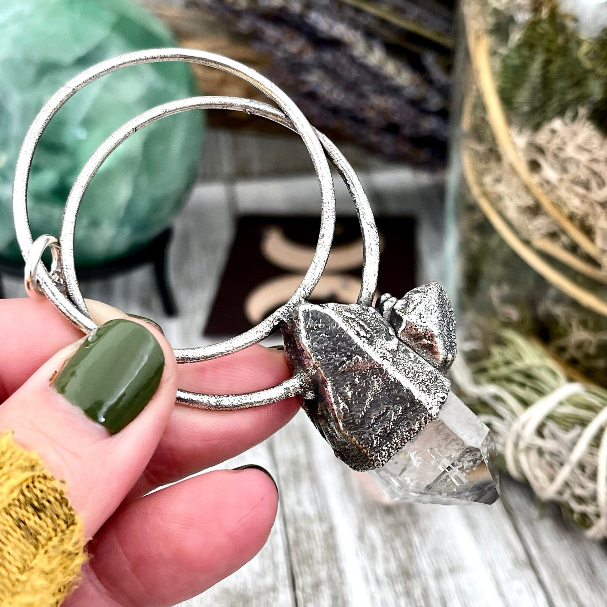 Large Clear Quartz Crystal Necklace Pendant in Fine Silver / Witchy Necklace Goth Jewelry - Foxlark Crystal Jewelry