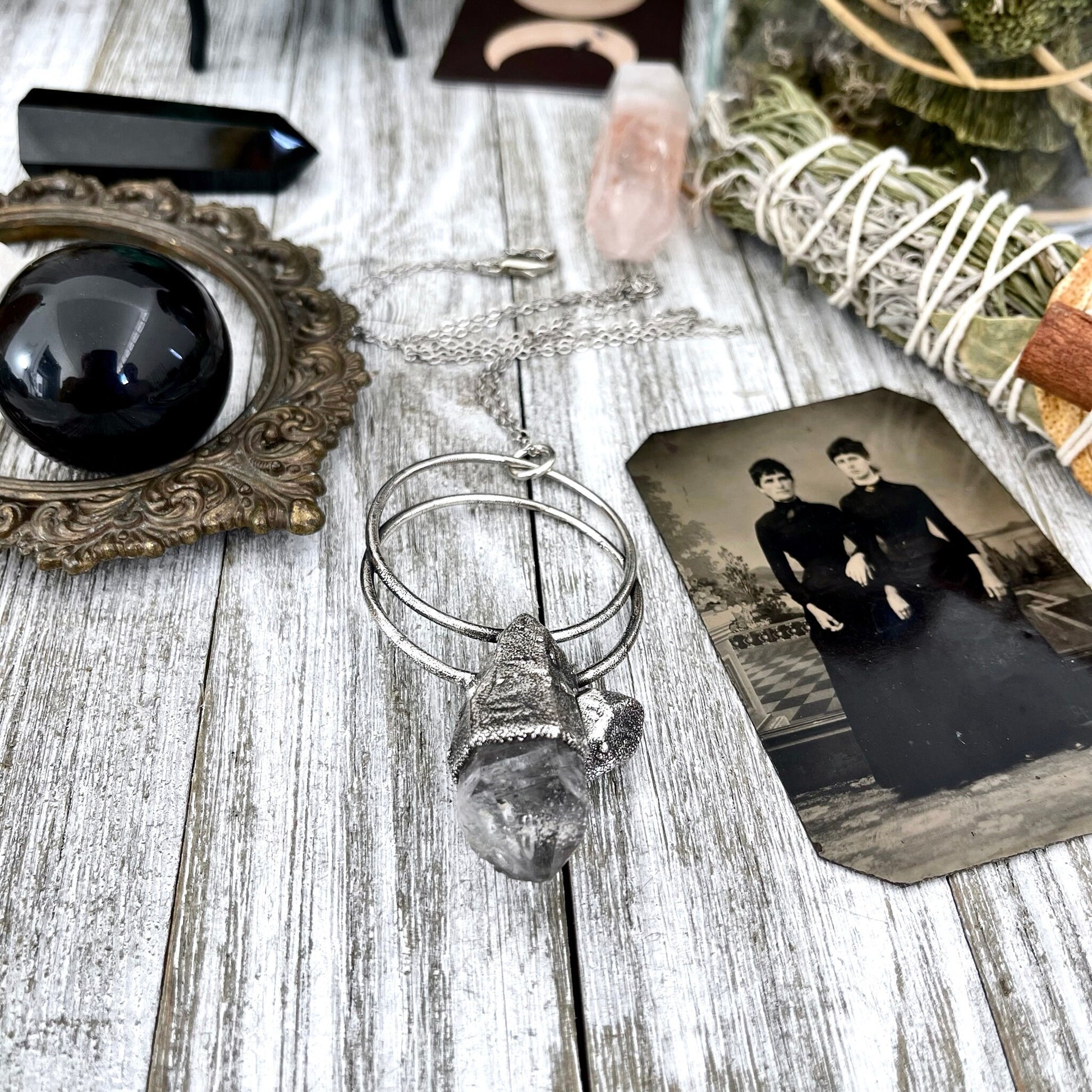 Large Clear Quartz Crystal Necklace Pendant in Fine Silver / Witchy Necklace Goth Jewelry - Foxlark Crystal Jewelry