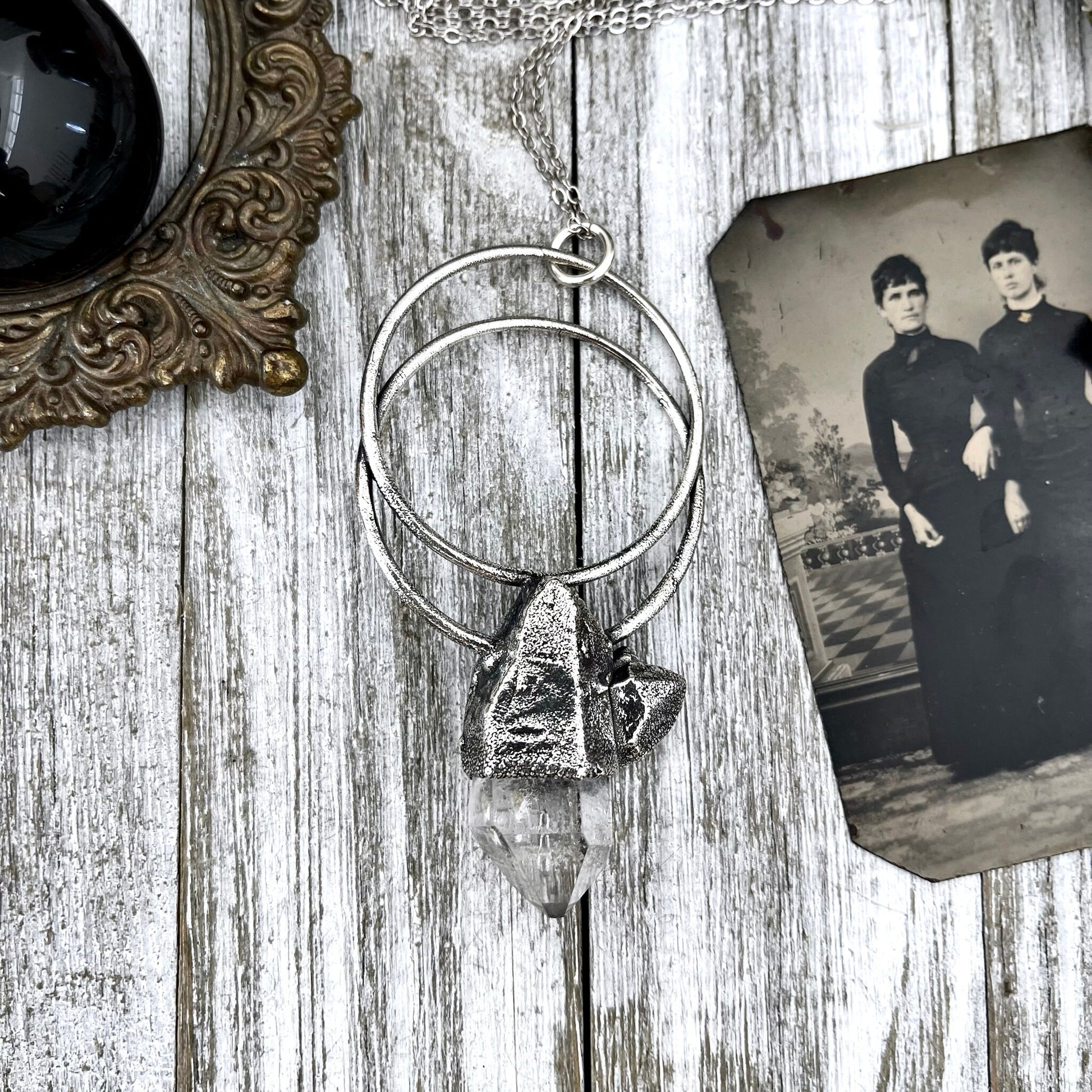 Large Clear Quartz Crystal Necklace Pendant in Fine Silver / Witchy Necklace Goth Jewelry - Foxlark Crystal Jewelry