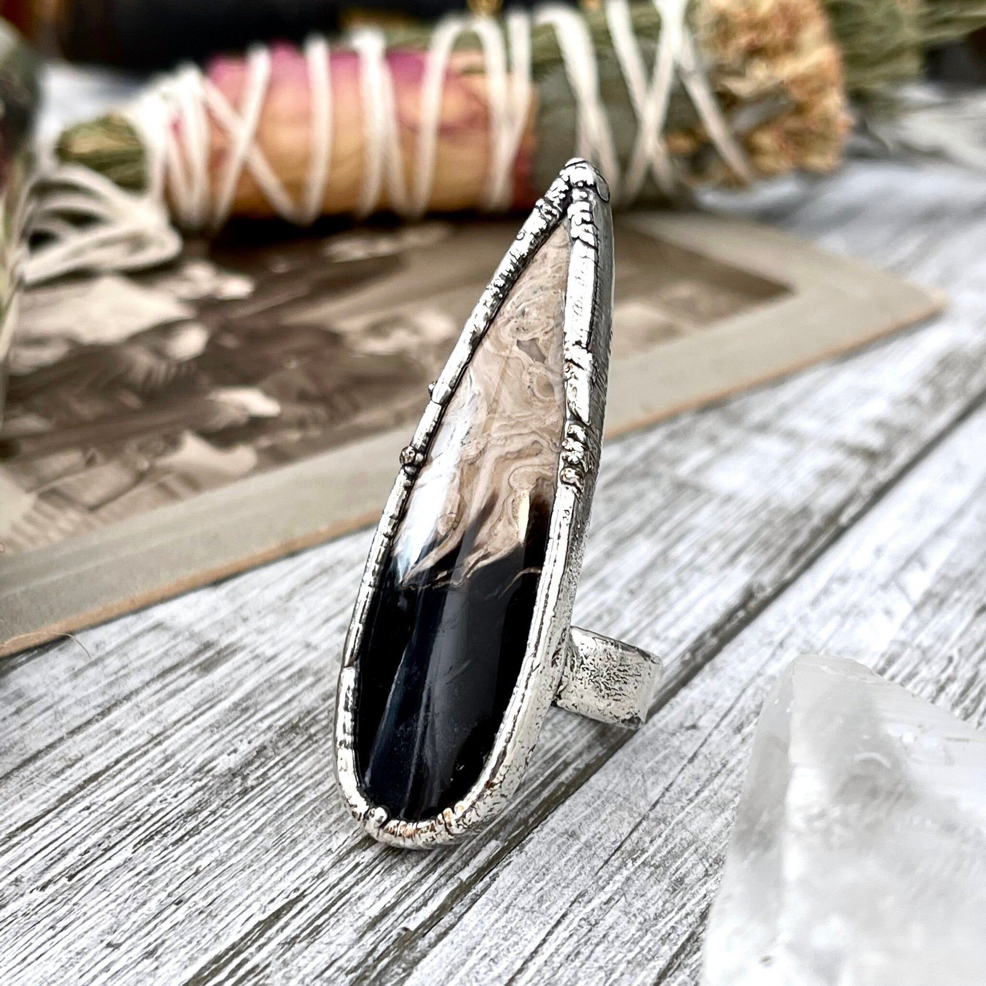 Unique Size 7 Large Fossilized Palm Root Statement Ring in Fine Silver / Foxlark Collection - One of a Kind - Foxlark Crystal Jewelry