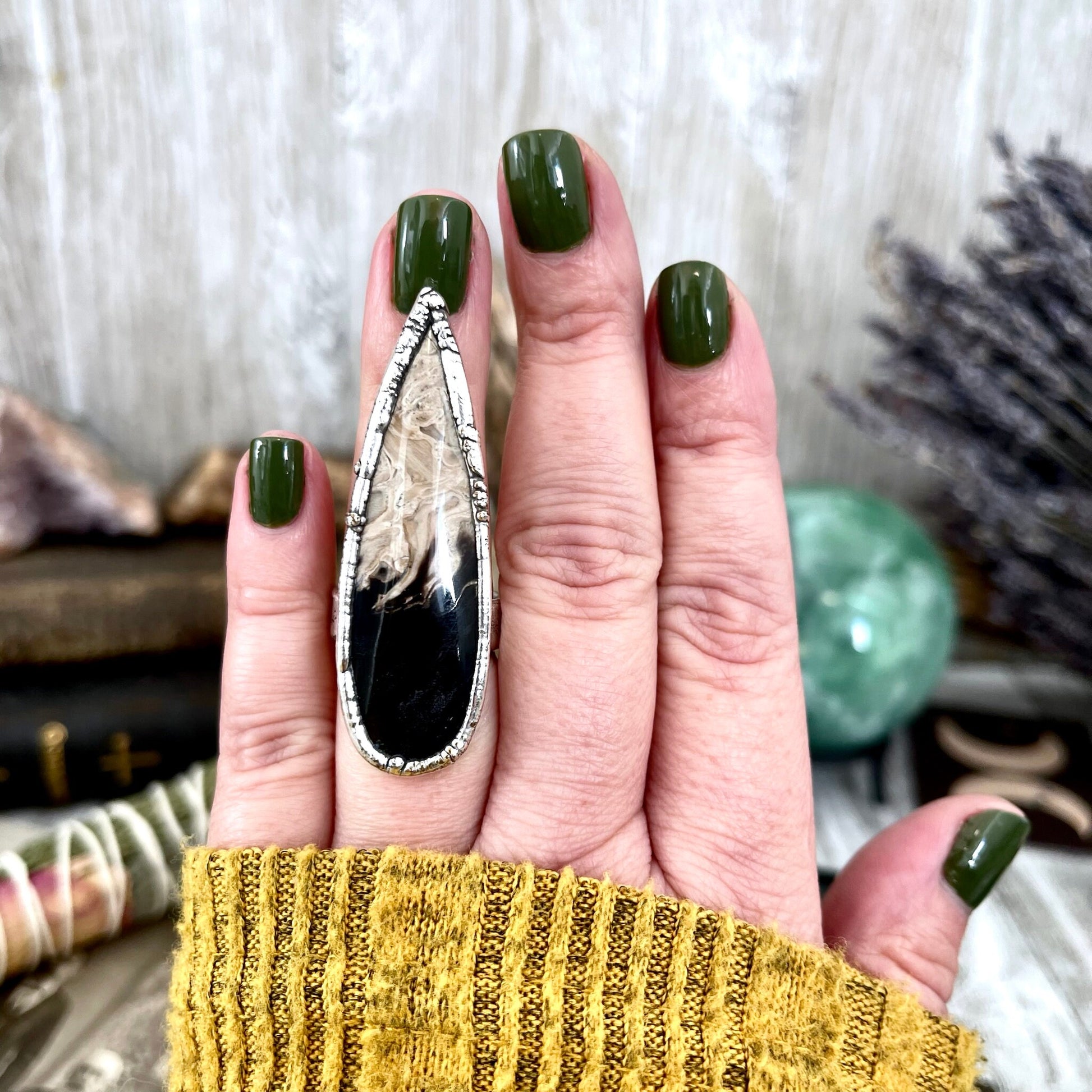Unique Size 7 Large Fossilized Palm Root Statement Ring in Fine Silver / Foxlark Collection - One of a Kind - Foxlark Crystal Jewelry