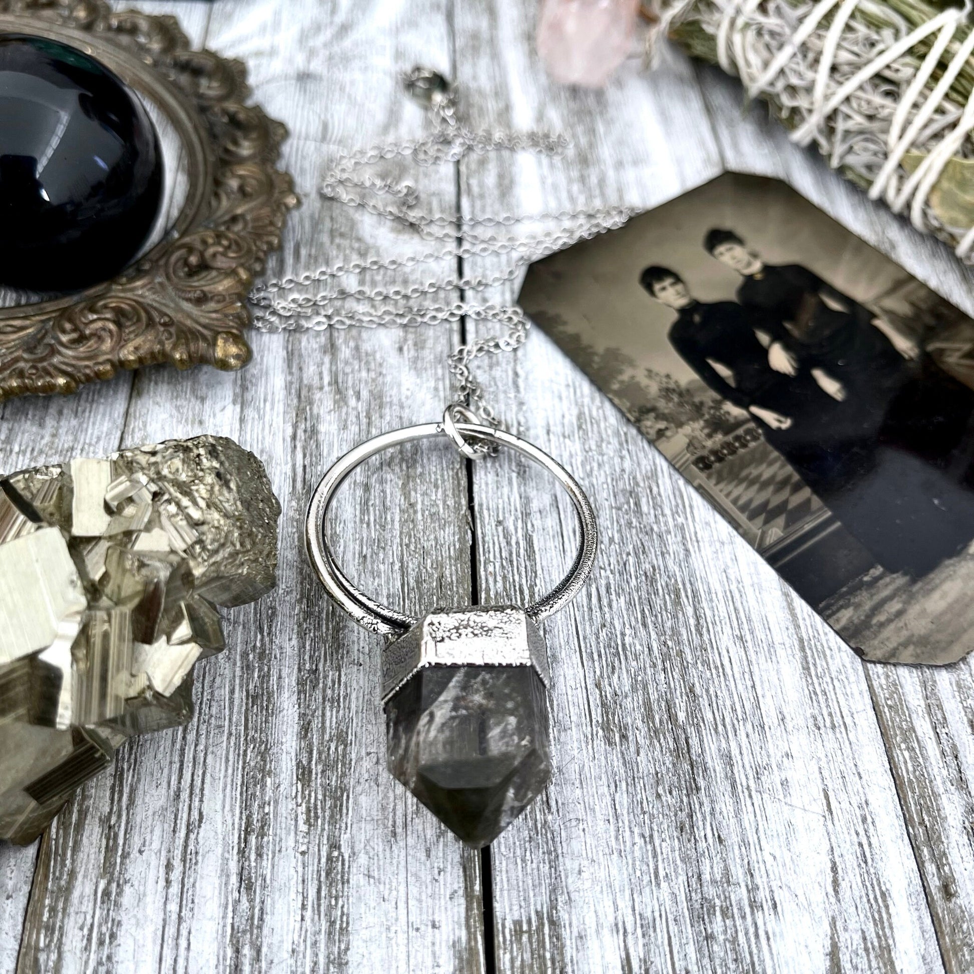 Smoky Quartz Necklace Big Silver Crystal Necklace / Foxlark Collection - One of a Kind - Foxlark Crystal Jewelry