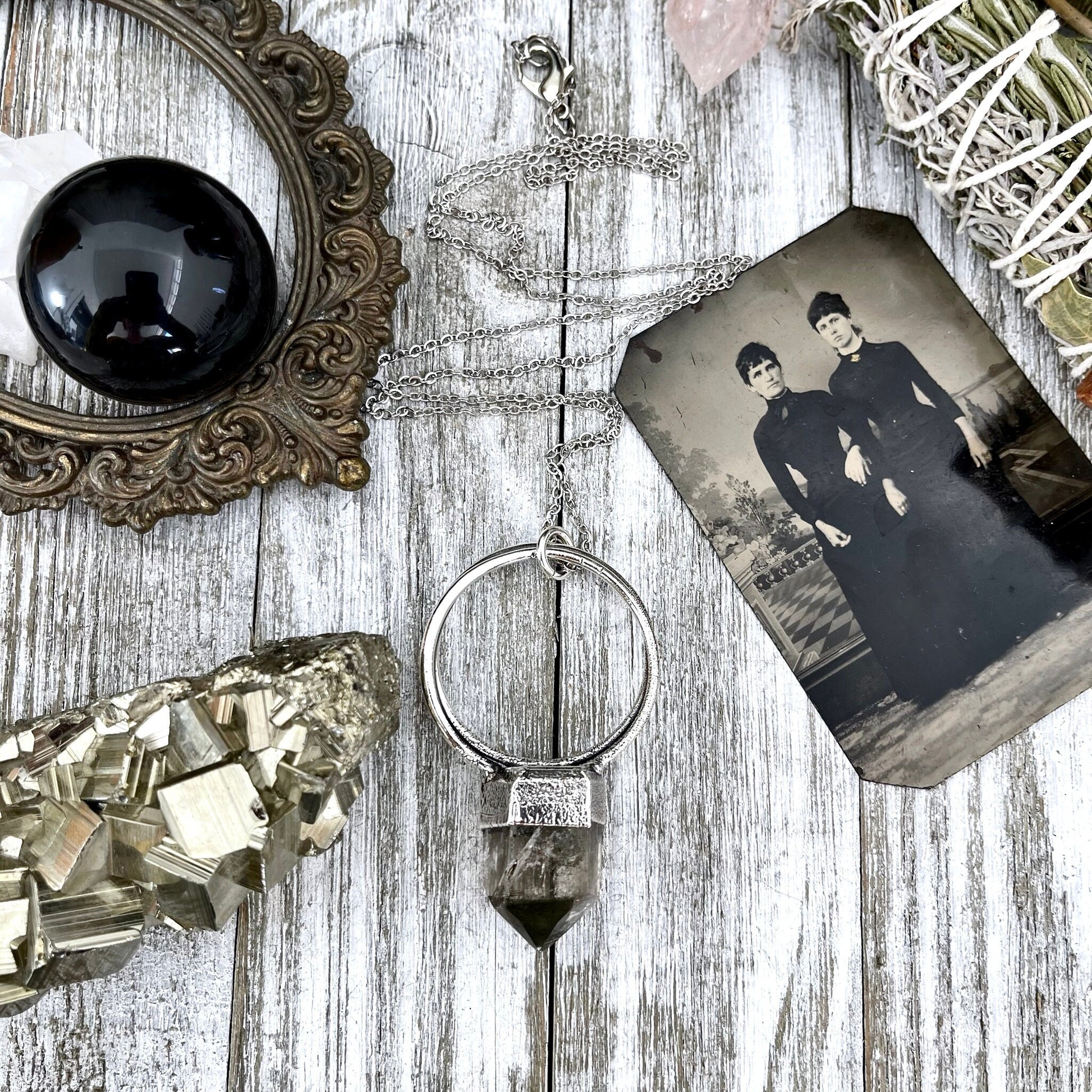 Smoky Quartz Necklace Big Silver Crystal Necklace / Foxlark Collection - One of a Kind - Foxlark Crystal Jewelry