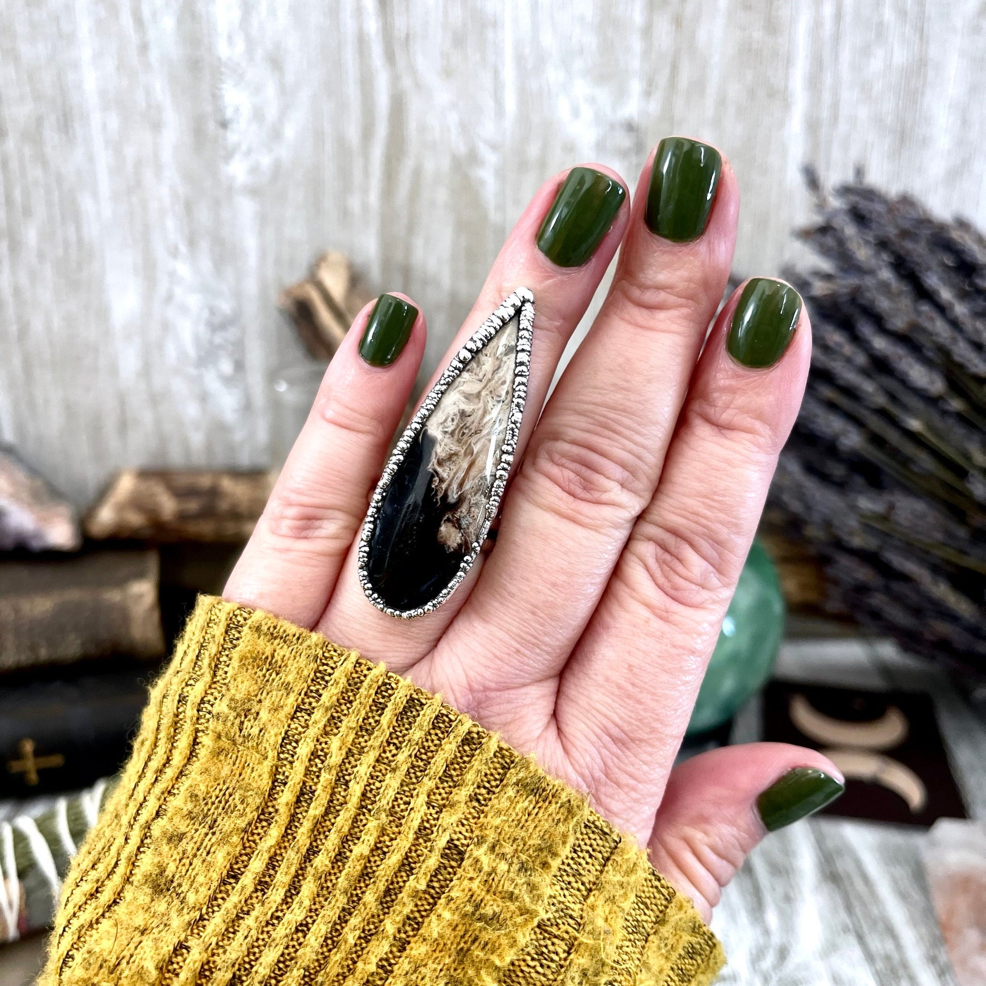 Unique Size 7 Large Fossilized Palm Root Statement Ring in Fine Silver / Foxlark Collection - One of a Kind - Foxlark Crystal Jewelry
