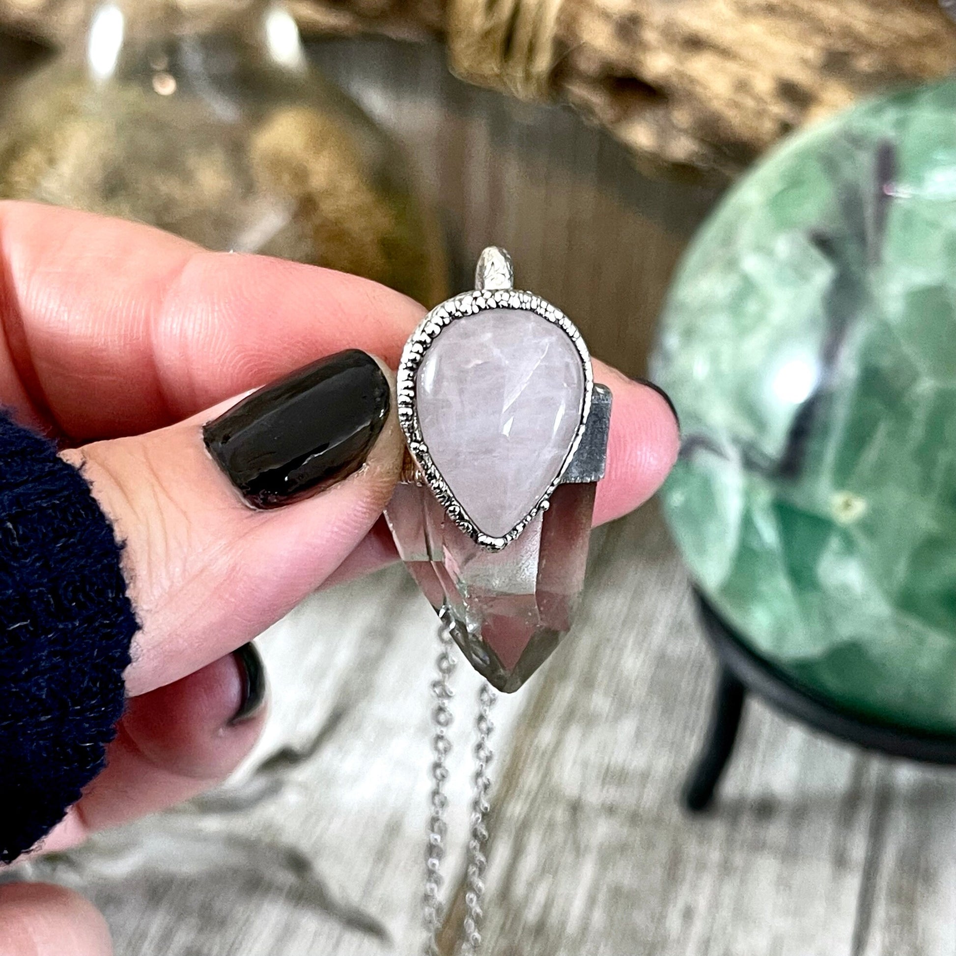 Clear Quartz & Rose Quartz Crystal Statement Necklace in Fine Silver / Foxlark Collection - One of a Kind - Foxlark Crystal Jewelry
