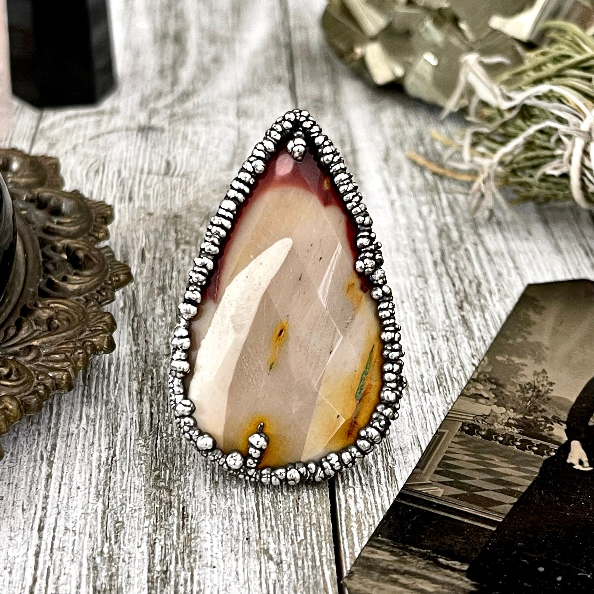 Size 9.5 Fine Silver Mookaite Ring Large Crystal Ring / Foxlark Collection - One of a Kind - Foxlark Crystal Jewelry