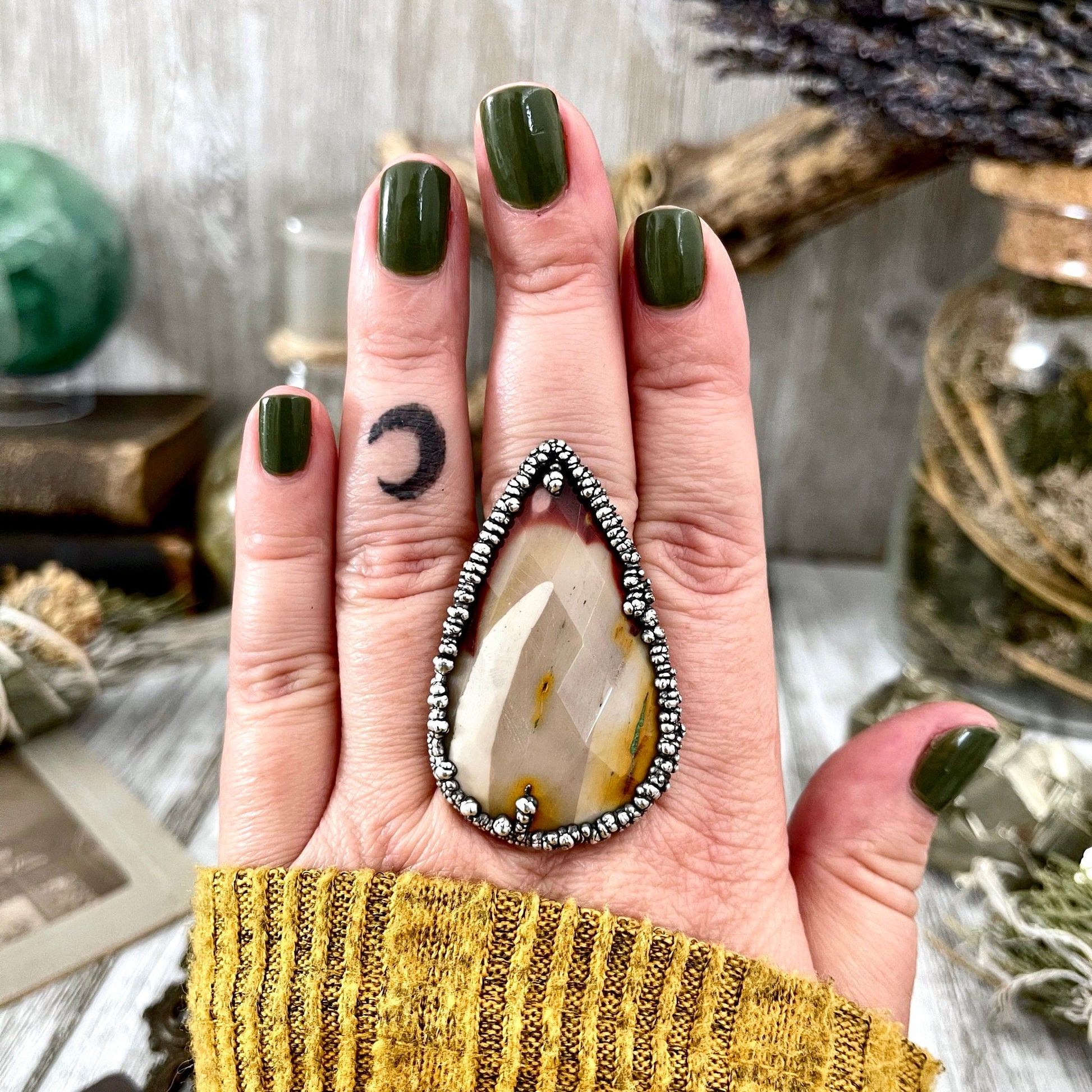 Size 9.5 Fine Silver Mookaite Ring Large Crystal Ring / Foxlark Collection - One of a Kind - Foxlark Crystal Jewelry