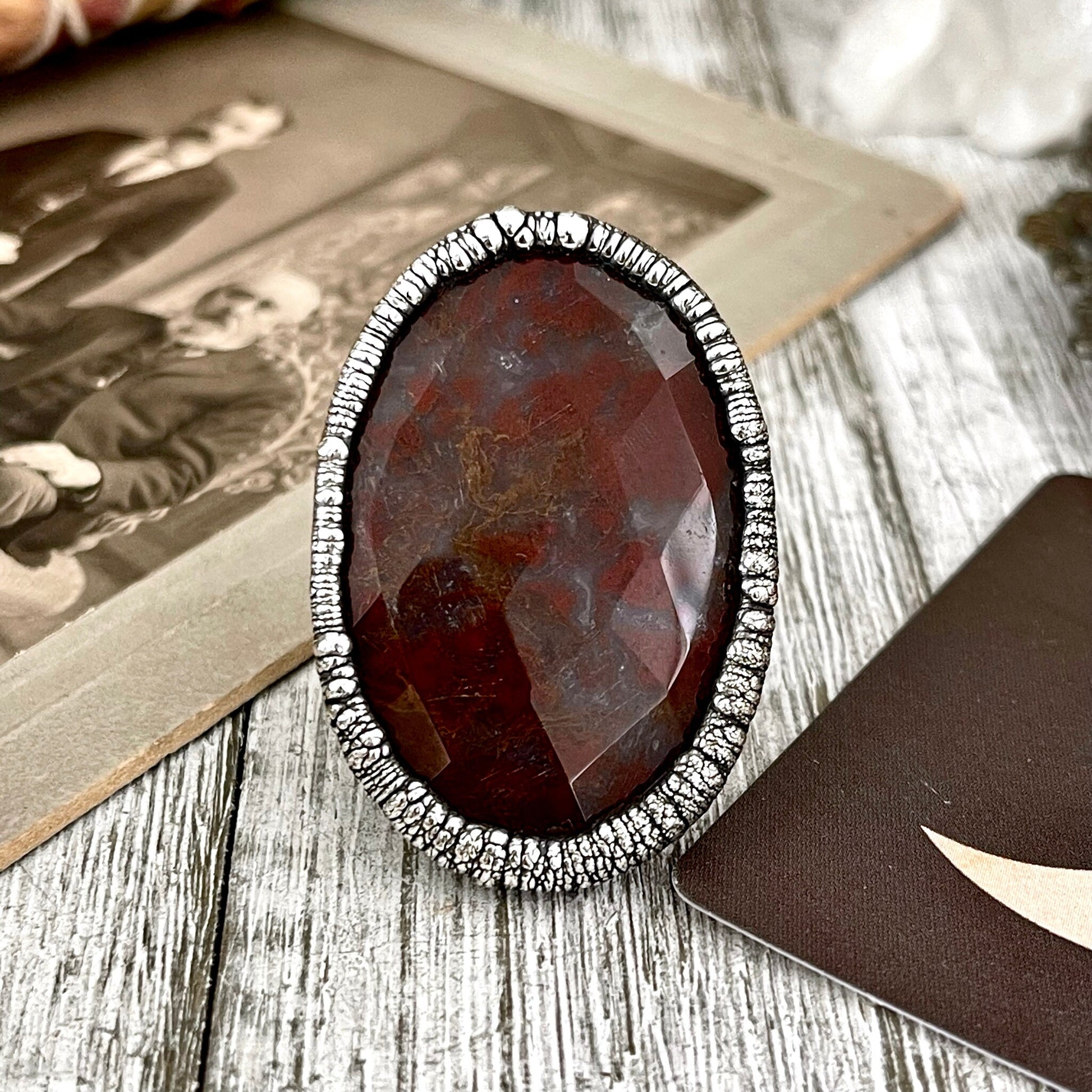 Size 7 Silver Natural Fancy Moss Agate Crystal Statement Ring / Foxlark Collection - One of a Kind - Foxlark Crystal Jewelry