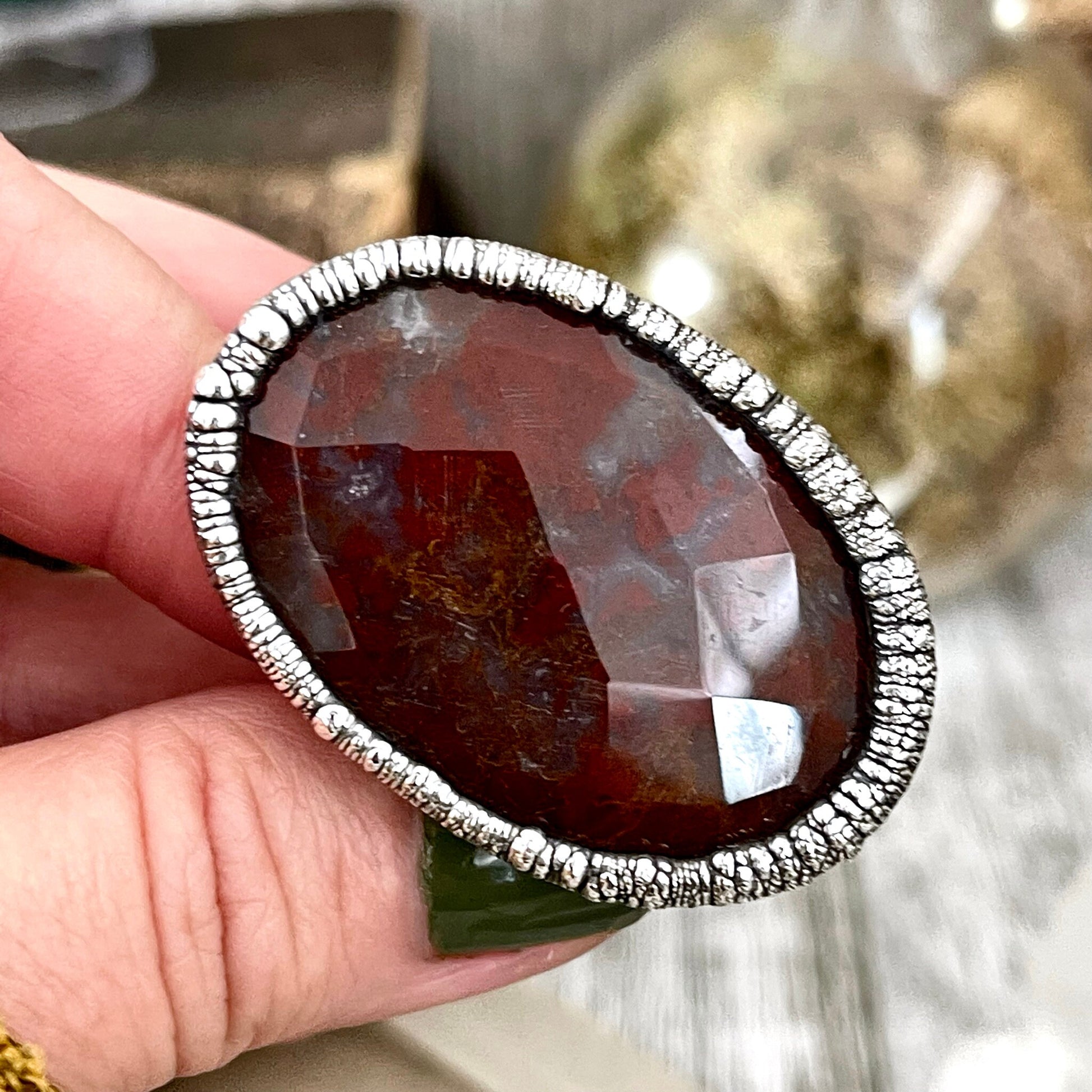 Size 7 Silver Natural Fancy Moss Agate Crystal Statement Ring / Foxlark Collection - One of a Kind - Foxlark Crystal Jewelry
