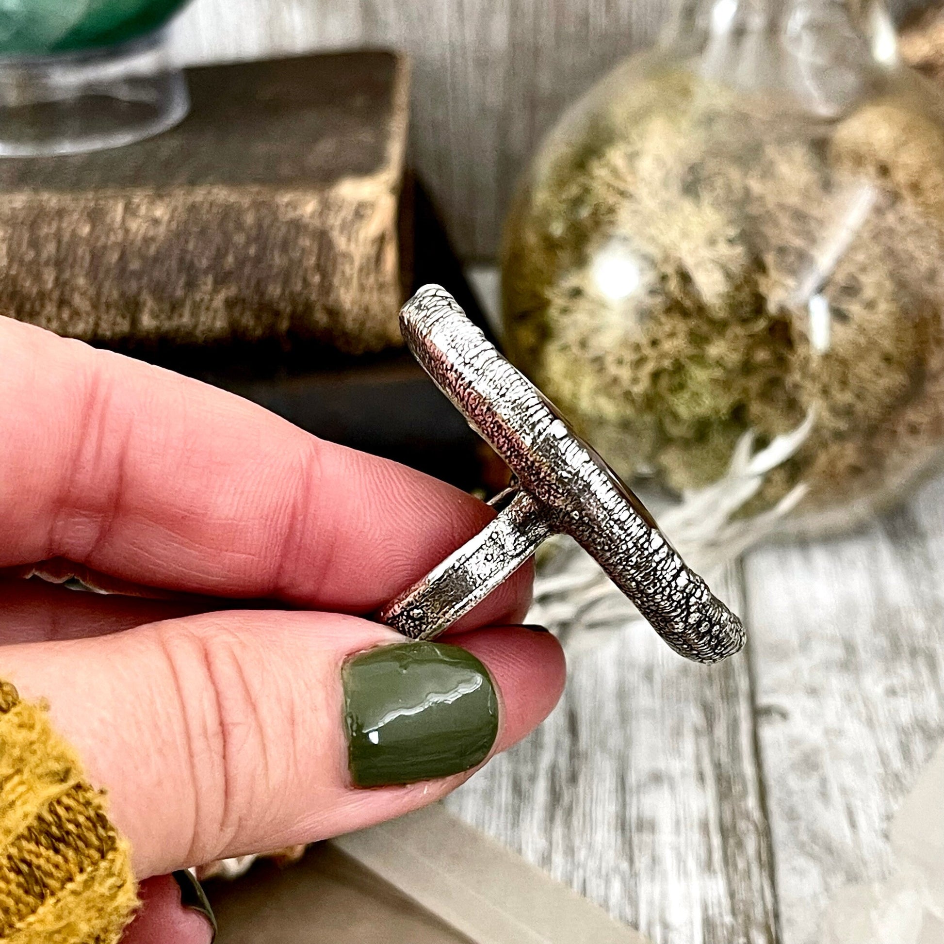 Size 7 Silver Natural Fancy Moss Agate Crystal Statement Ring / Foxlark Collection - One of a Kind - Foxlark Crystal Jewelry