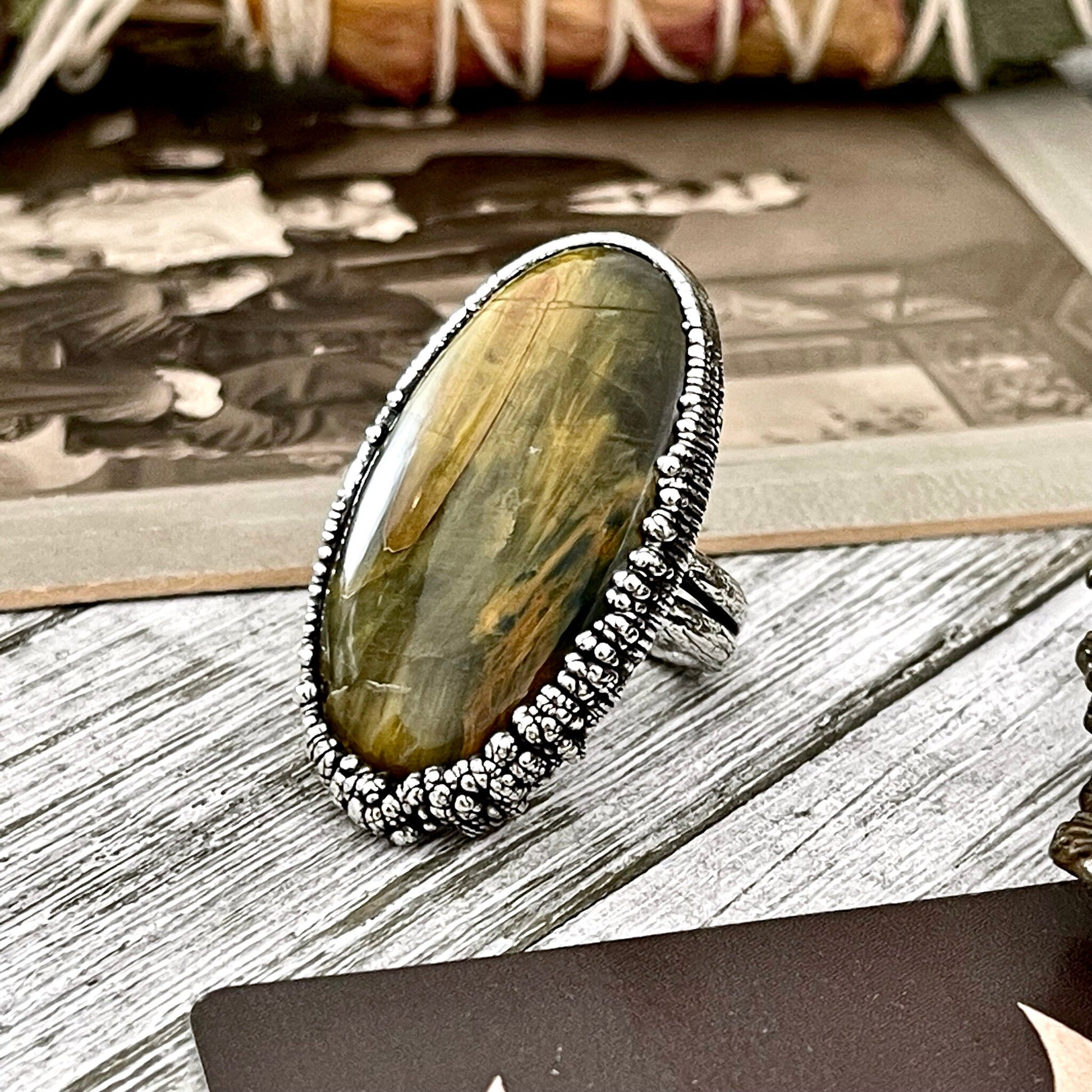 Size 7 Lion Skin Quartz Large Crystal Statement Ring in Fine Silver / Foxlark Collection - One of a Kind - Foxlark Crystal Jewelry