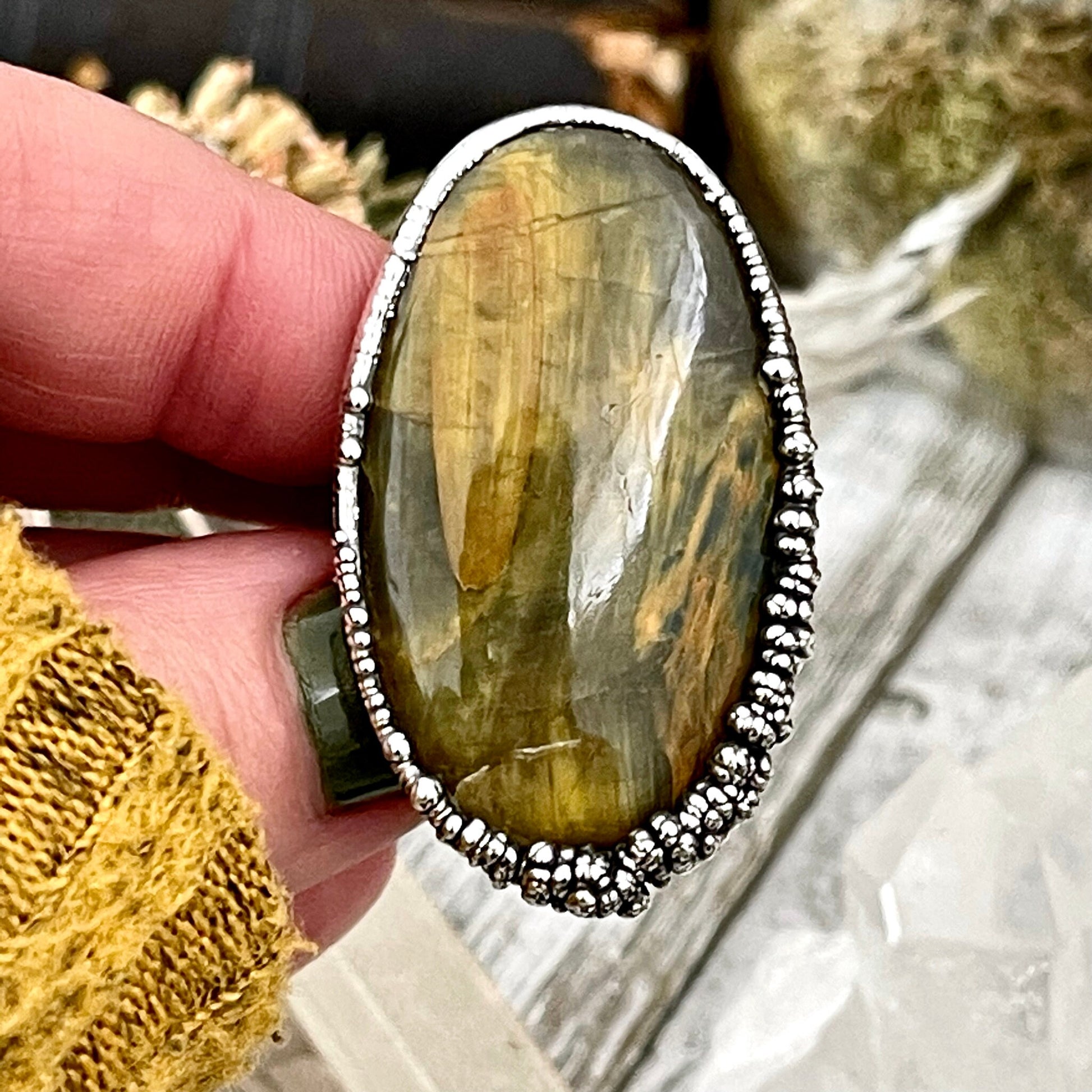 Size 7 Lion Skin Quartz Large Crystal Statement Ring in Fine Silver / Foxlark Collection - One of a Kind - Foxlark Crystal Jewelry