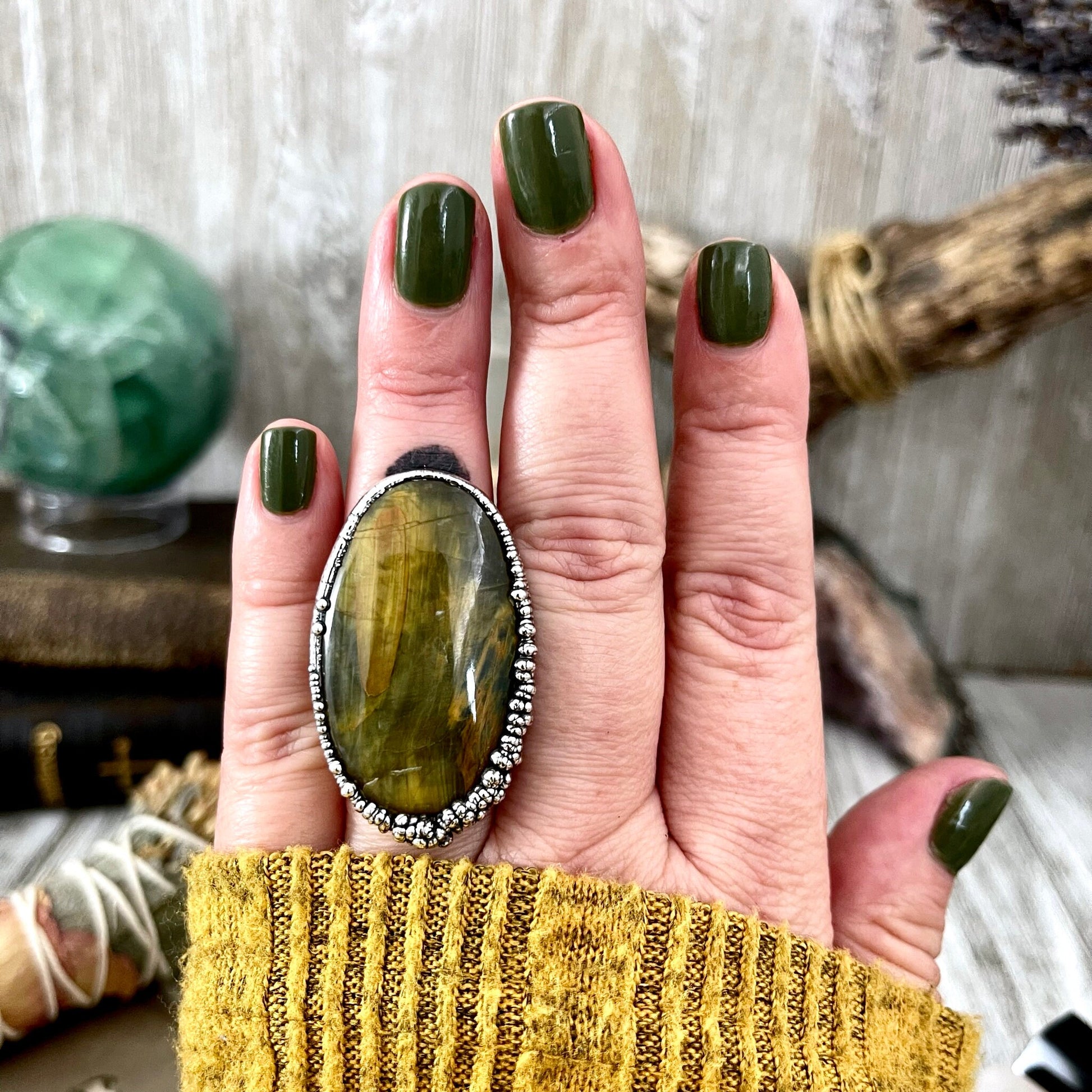 Size 7 Lion Skin Quartz Large Crystal Statement Ring in Fine Silver / Foxlark Collection - One of a Kind - Foxlark Crystal Jewelry