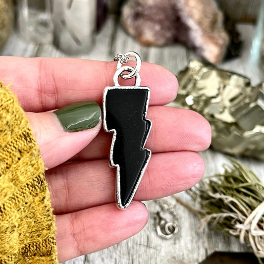 Black Onyx Necklace, Bohemian Jewelry, Bohemian Necklace, Crystal Jewelry, Crystal Necklace, Crystal Necklaces, Etsy ID: 1586973106, FOXLARK- NECKLACES, Gothic Jewelry, Gothic Necklace, Gothic Pendent, Jewelry, Lightning Bolt, Lightning Bolt Cab, Necklace