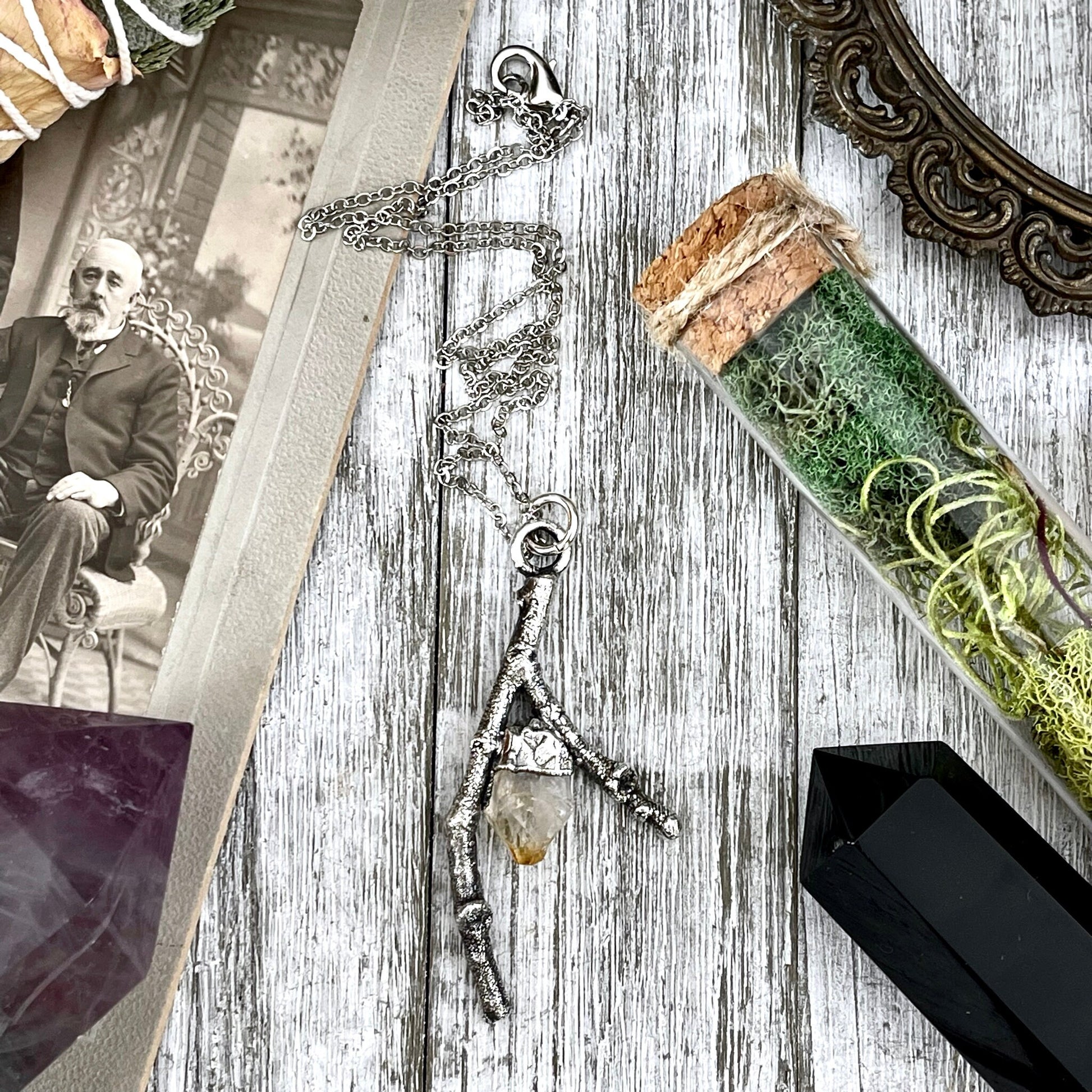 Sticks & Stones Collection- Raw Citrine Crystal Necklace in Fine Silver / - Foxlark Crystal Jewelry