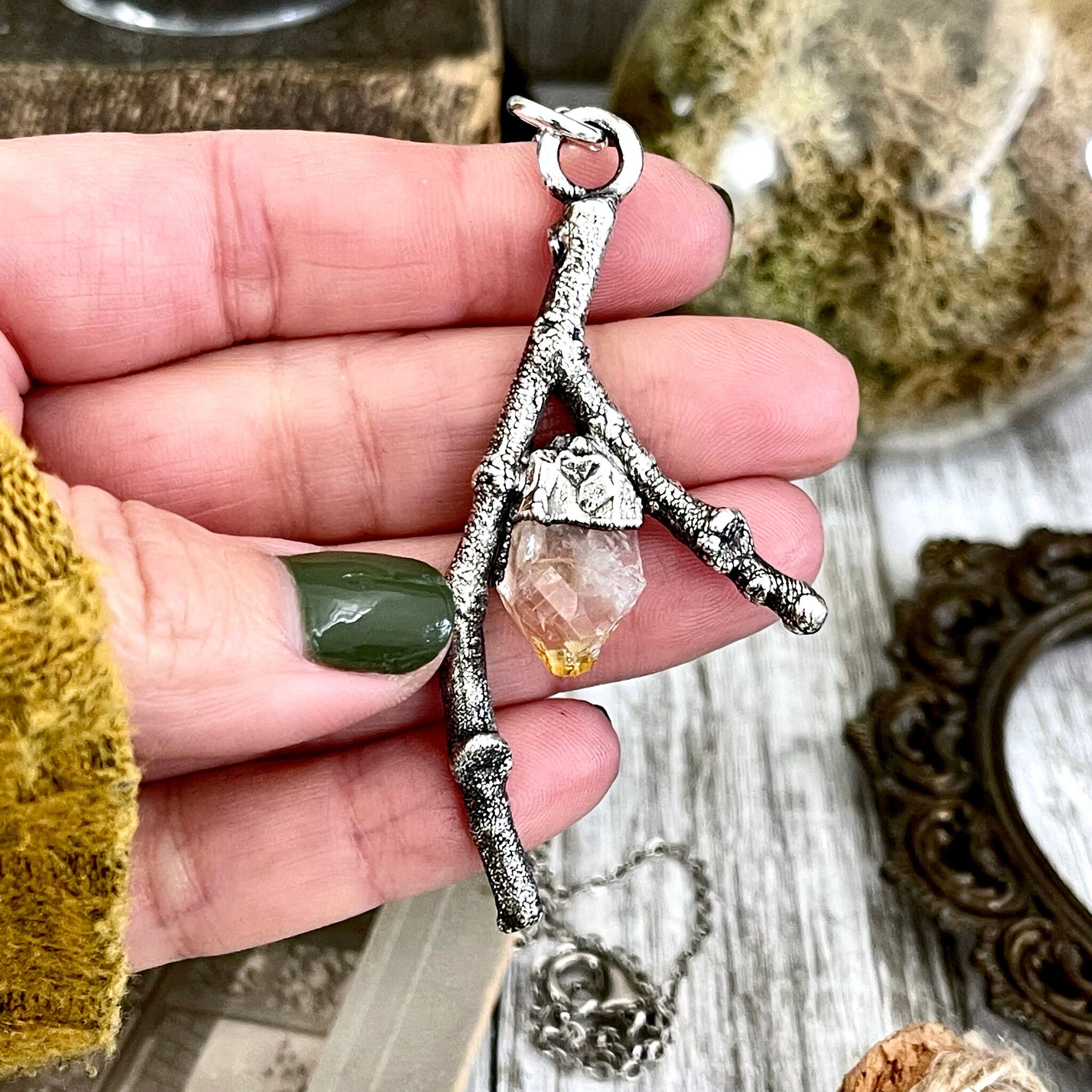 Sticks & Stones Collection- Raw Citrine Crystal Necklace in Fine Silver / - Foxlark Crystal Jewelry