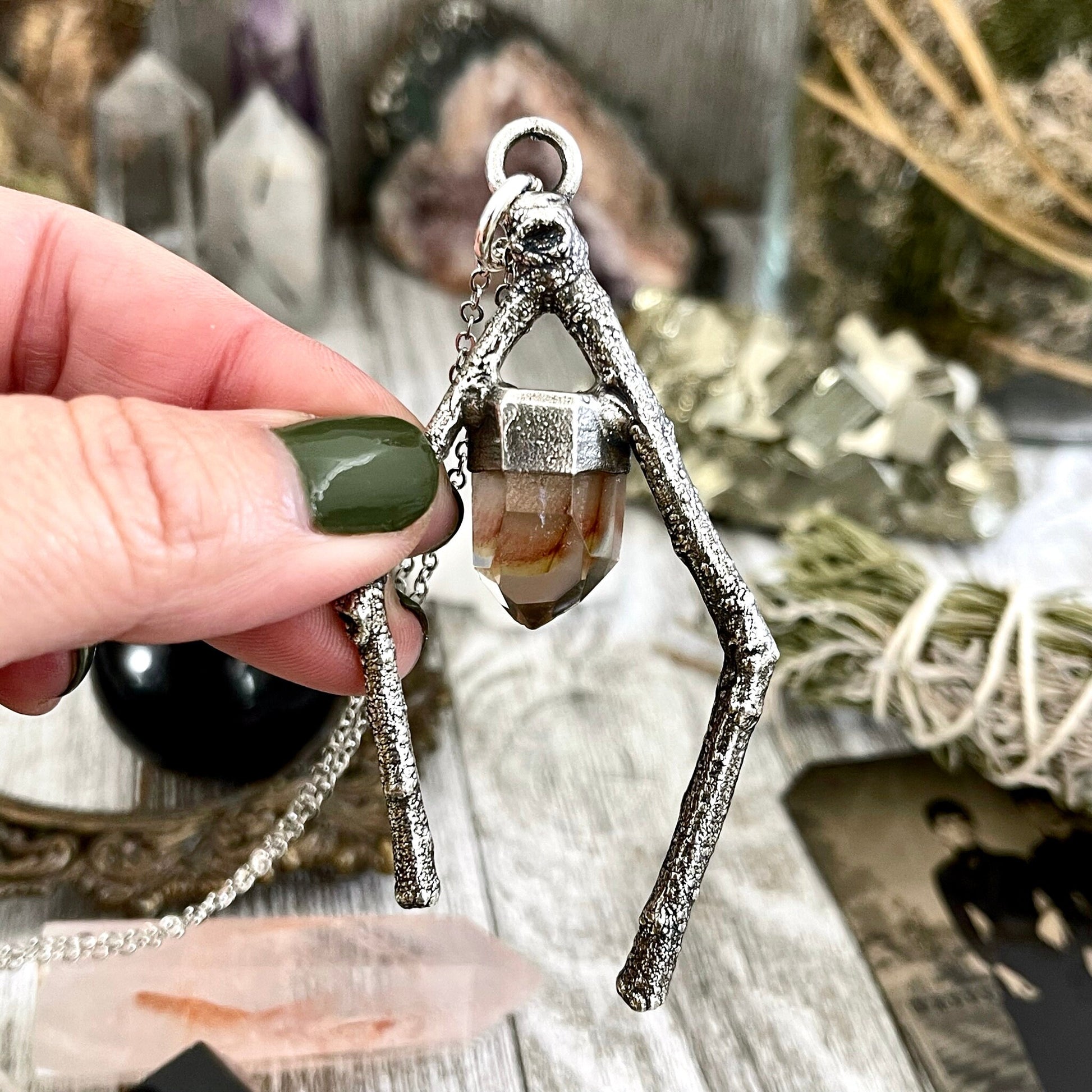 Sticks & Stones Collection- Garden Quartz Crystal Necklace in Silver / - Foxlark Crystal Jewelry