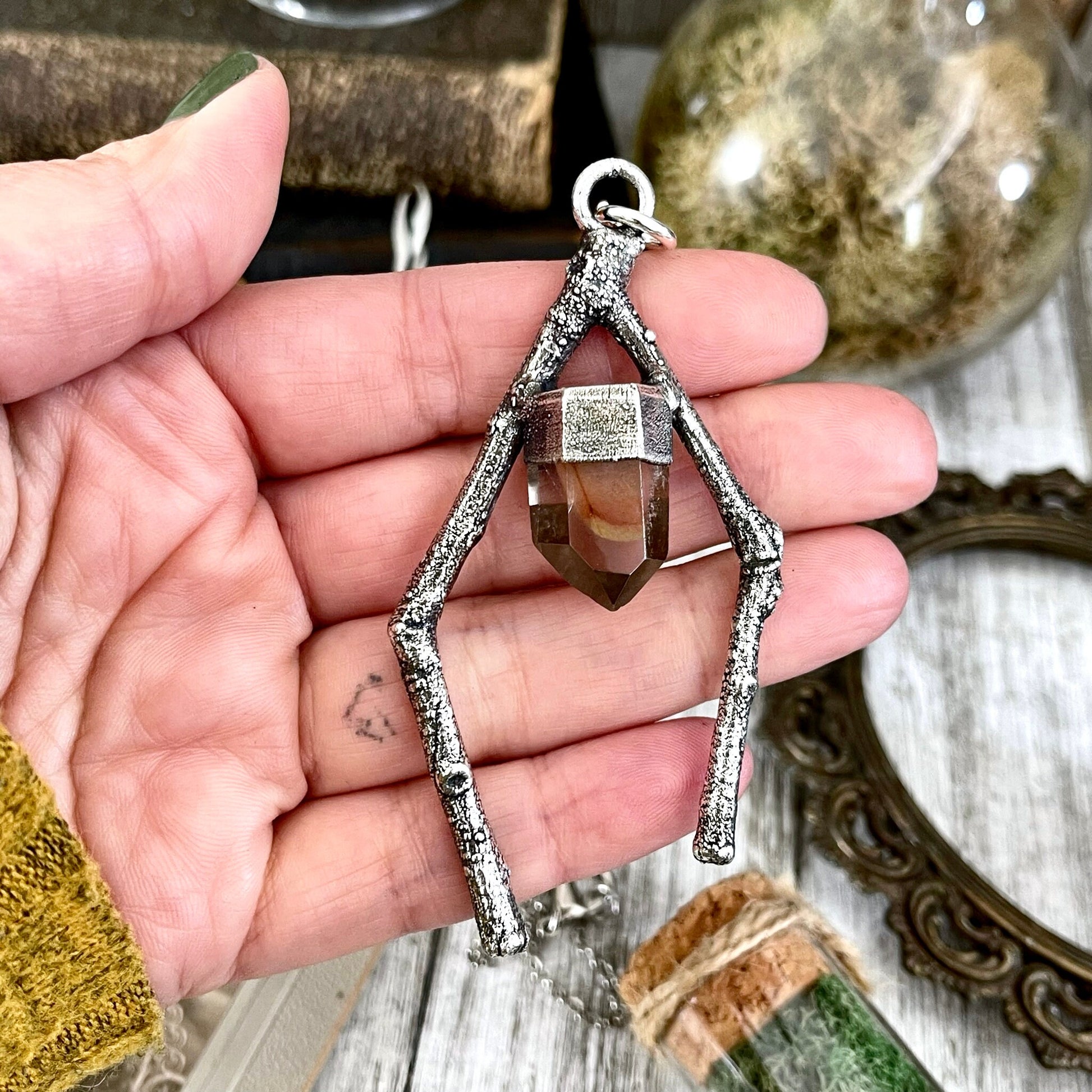 Sticks & Stones Collection- Garden Quartz Crystal Necklace in Silver / - Foxlark Crystal Jewelry