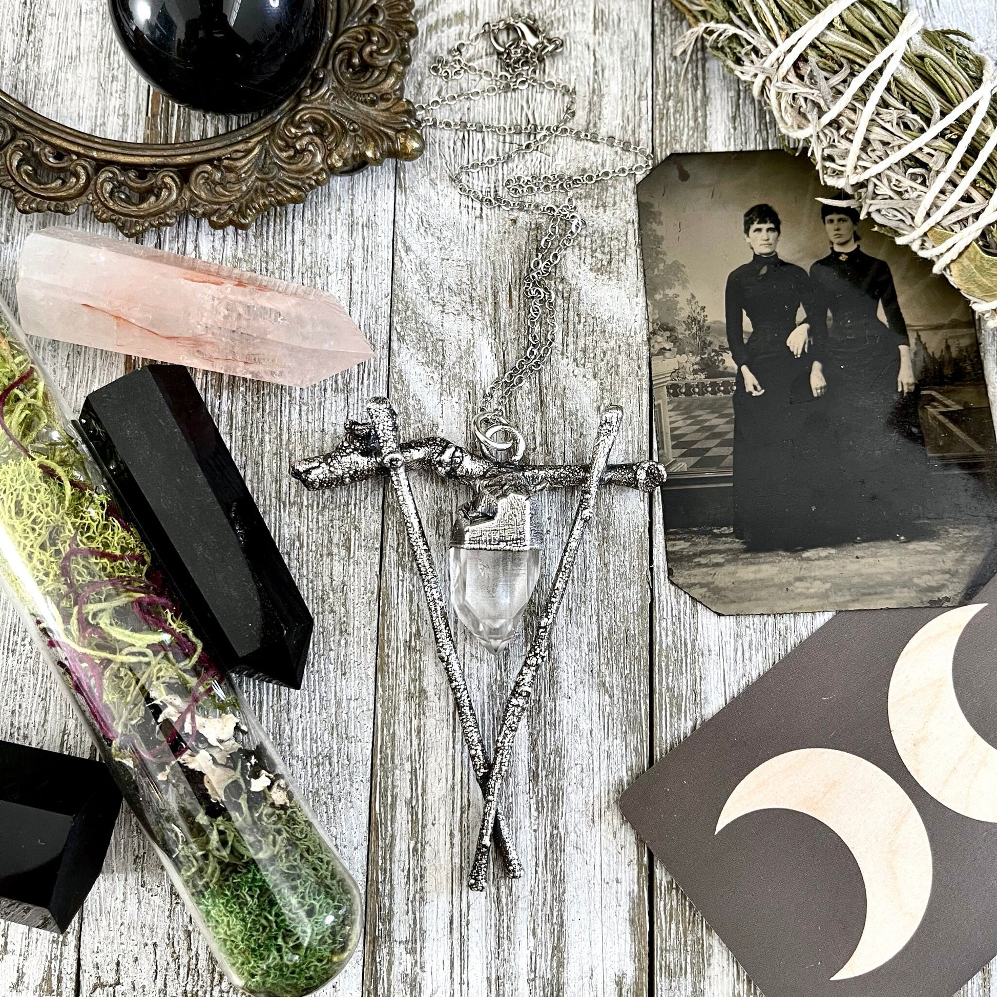 Sticks & Stones Collection - Raw Clear Quartz Crystal Necklace in Fine Silver / - Foxlark Crystal Jewelry