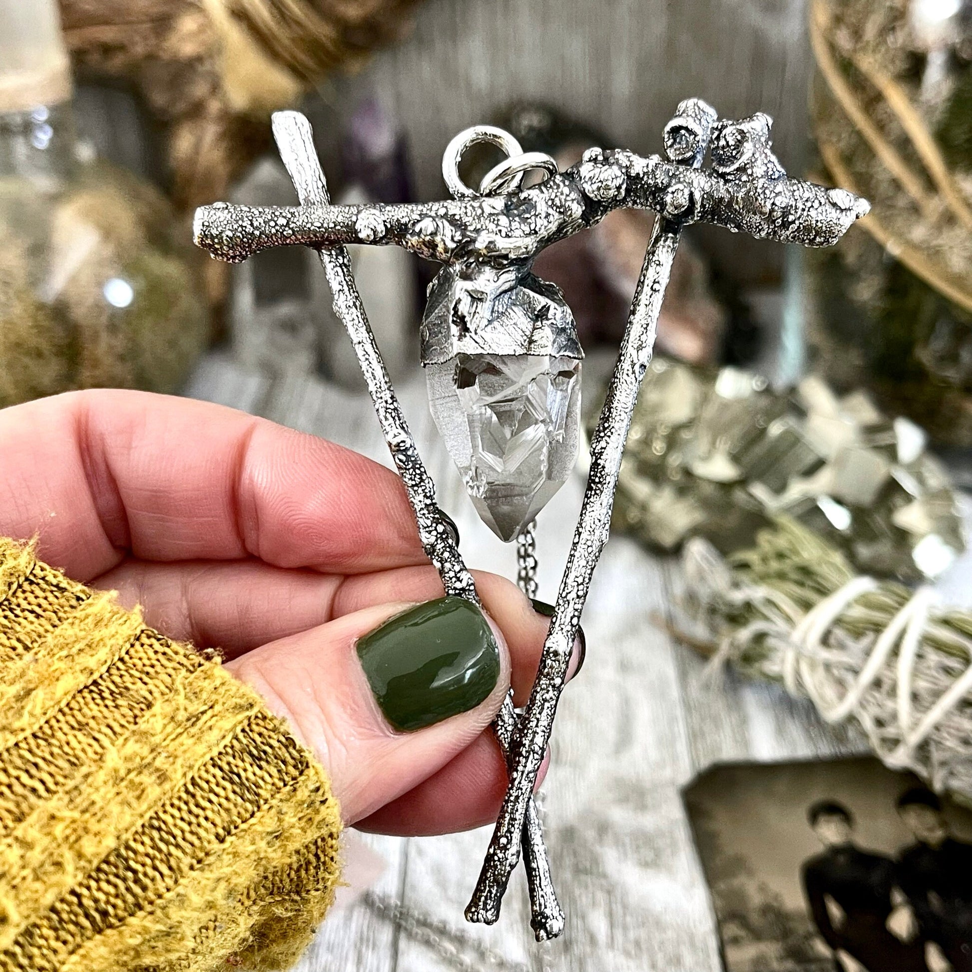Sticks & Stones Collection - Raw Clear Quartz Crystal Necklace in Fine Silver / - Foxlark Crystal Jewelry