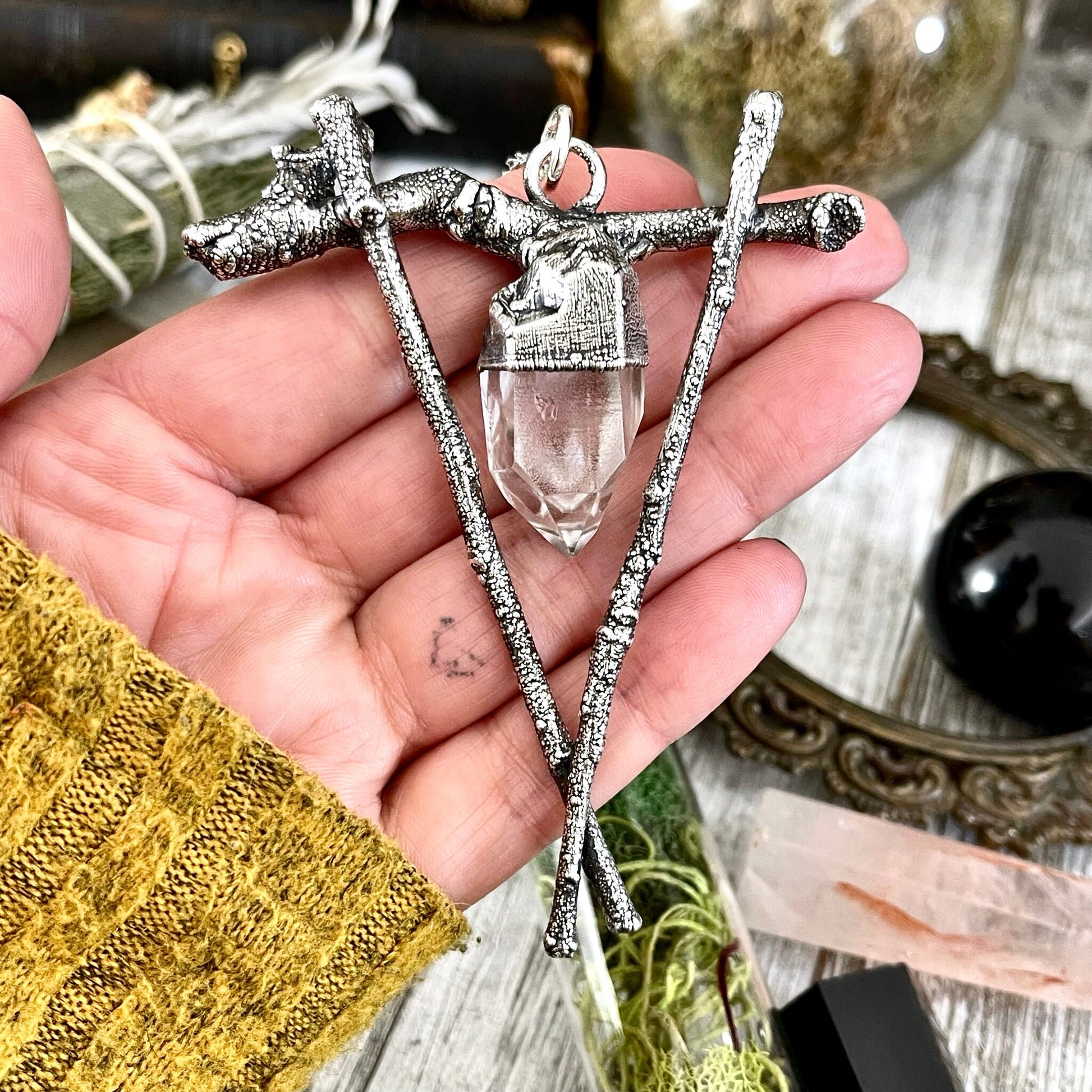 Sticks & Stones Collection - Raw Clear Quartz Crystal Necklace in Fine Silver / - Foxlark Crystal Jewelry