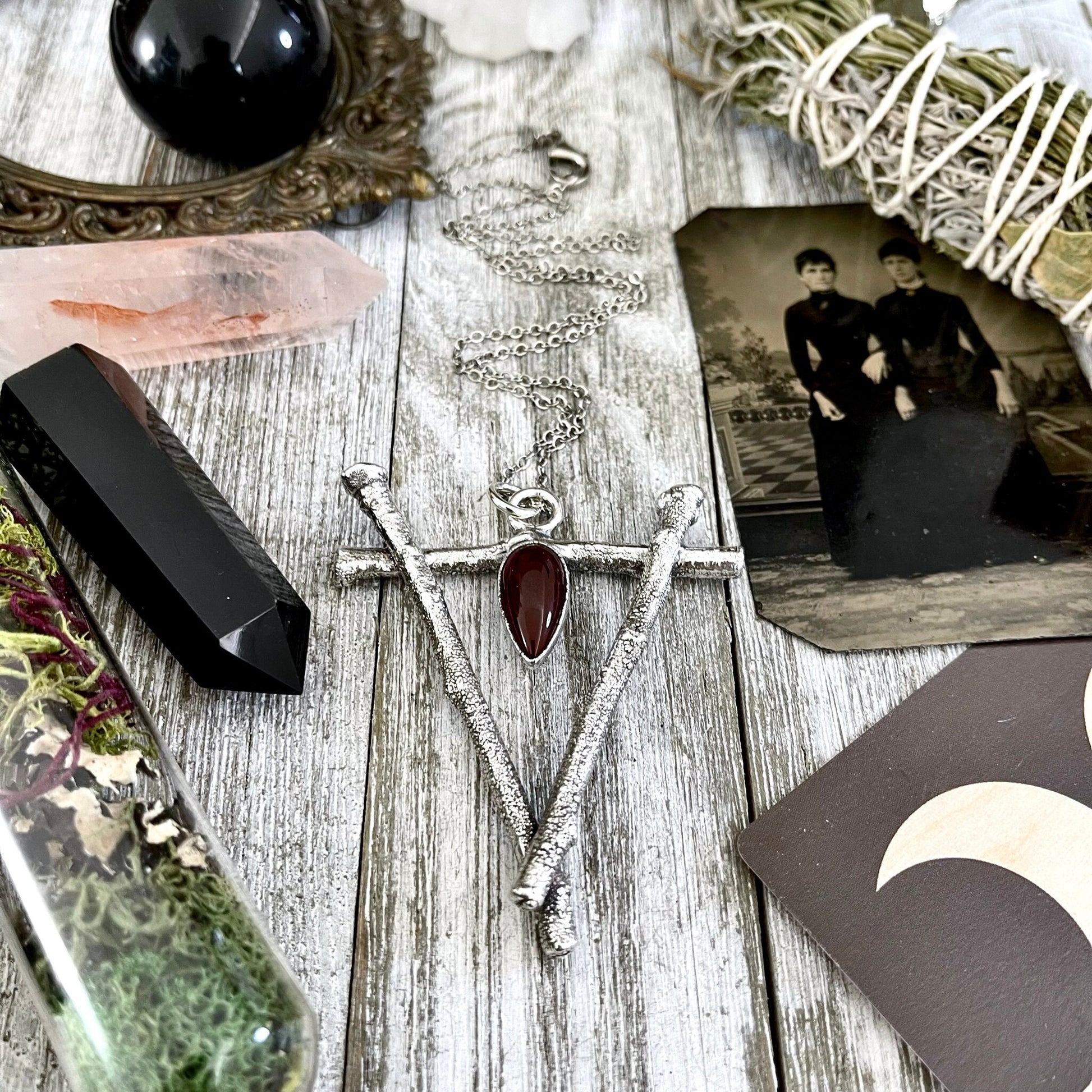 Sticks & Stones Crystal Necklace Pendant Carnelian Necklace / Big Crystal Necklace Silver - Foxlark Crystal Jewelry