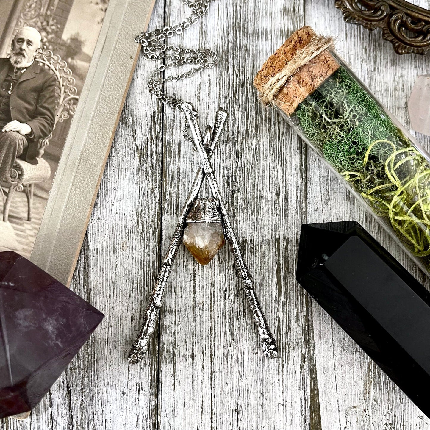 Sticks & Stones Collection- Raw Citrine Crystal Necklace in Fine Silver / - Foxlark Crystal Jewelry