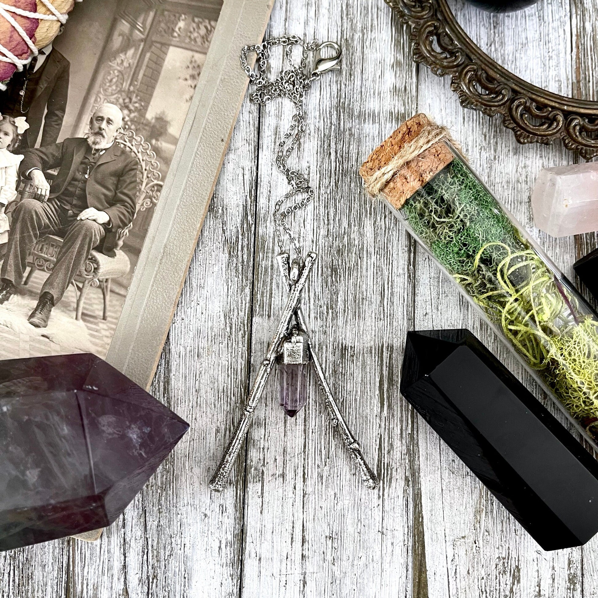 Sticks & Stones Collection- Raw Vera Cruz Amethyst Crystal Necklace in Fine Silver / - Foxlark Crystal Jewelry