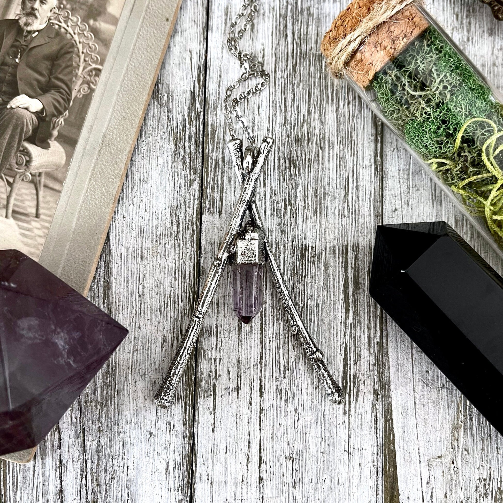 Sticks & Stones Collection- Raw Vera Cruz Amethyst Crystal Necklace in Fine Silver / - Foxlark Crystal Jewelry