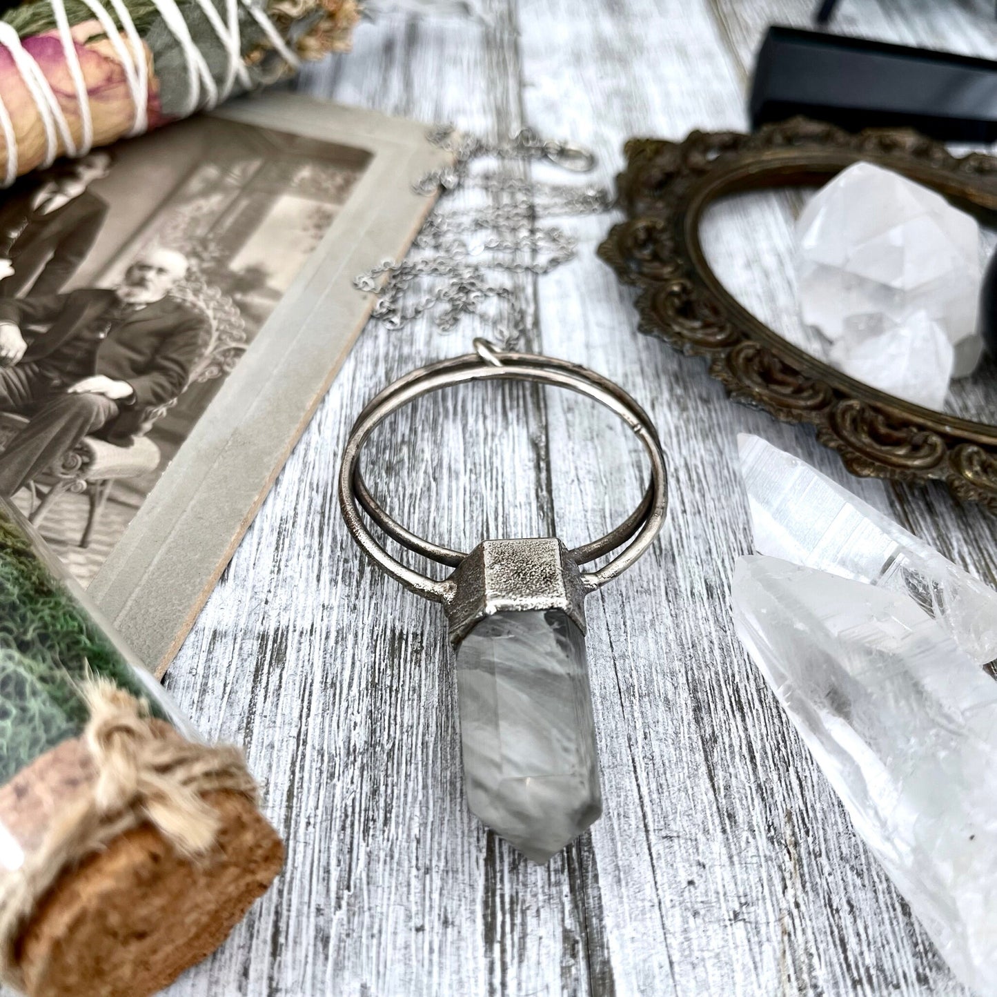 Large Garden Quartz Crystal Necklace Pendant / Silver Crystal Necklace - Foxlark Crystal Jewelry