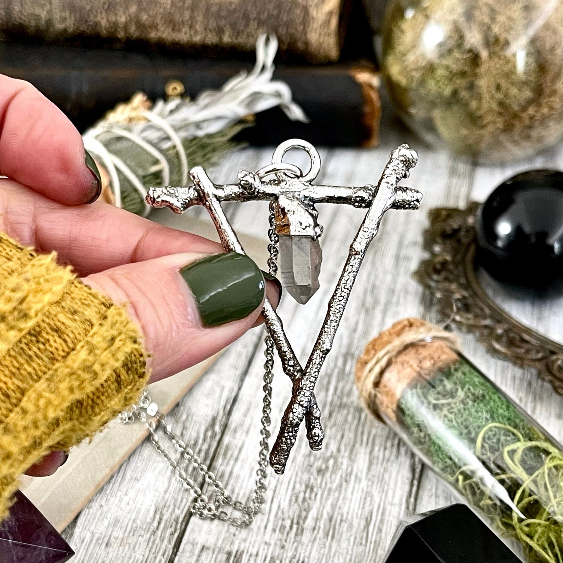 Sticks & Stones Collection- Raw Clear Quartz Crystal Necklace in Fine Silver / - Foxlark Crystal Jewelry