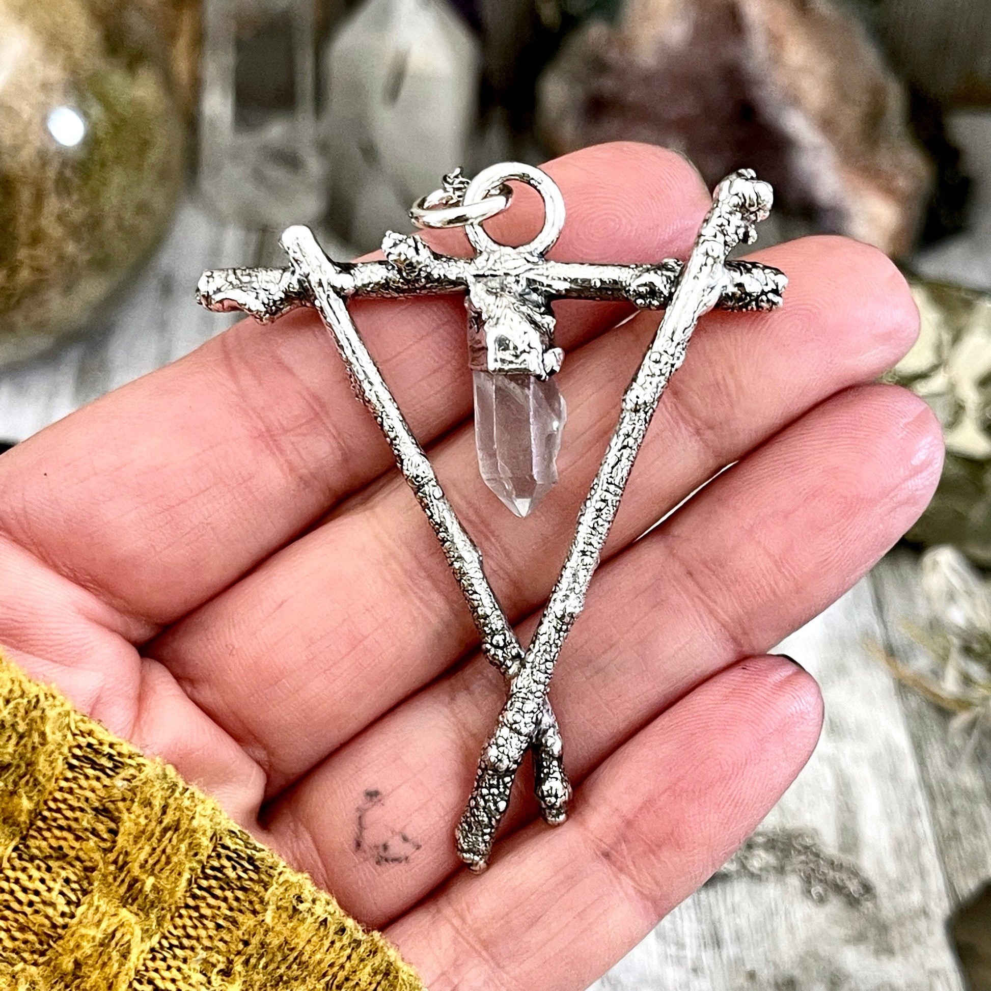 Sticks & Stones Collection- Raw Clear Quartz Crystal Necklace in Fine Silver / - Foxlark Crystal Jewelry