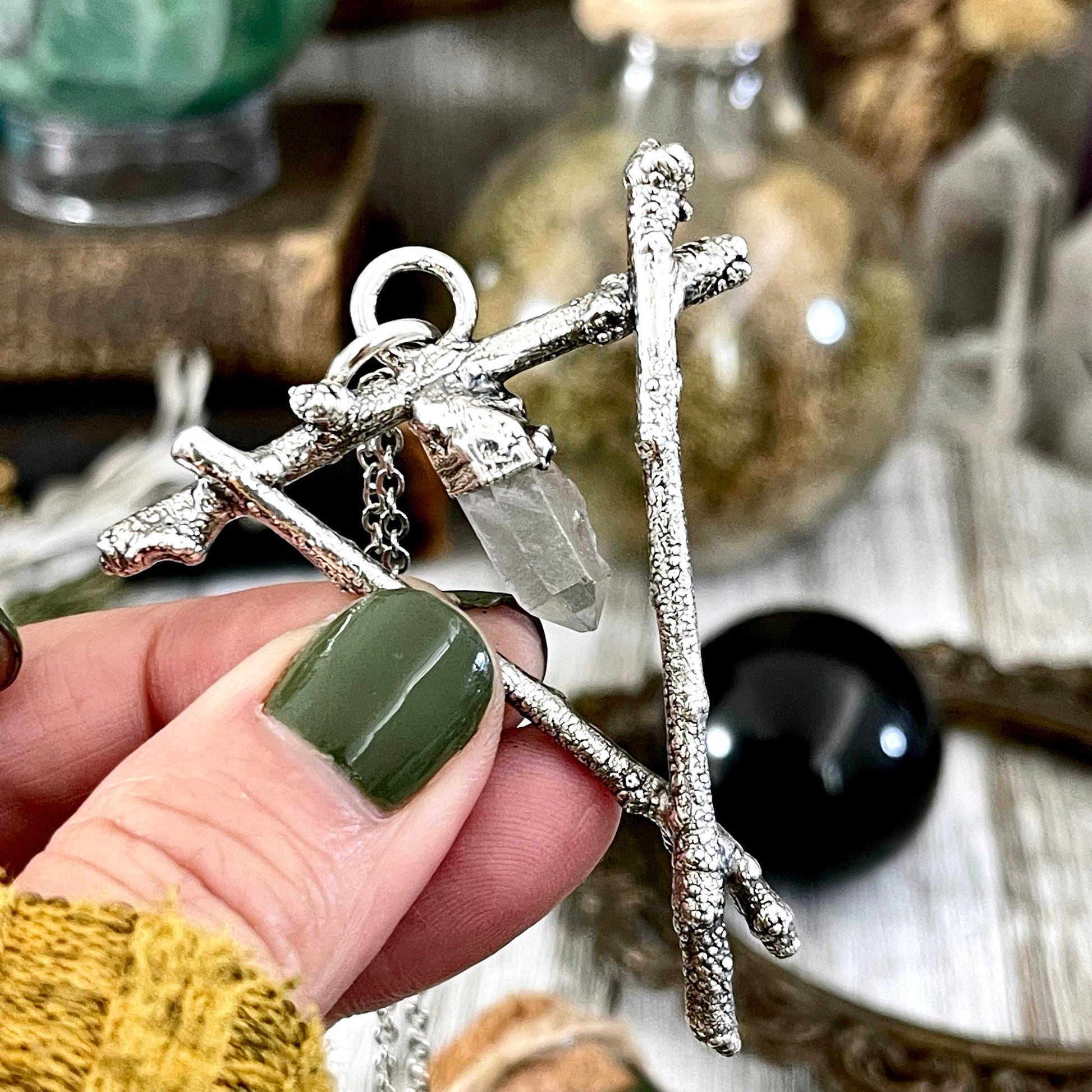 Sticks & Stones Collection- Raw Clear Quartz Crystal Necklace in Fine Silver / - Foxlark Crystal Jewelry