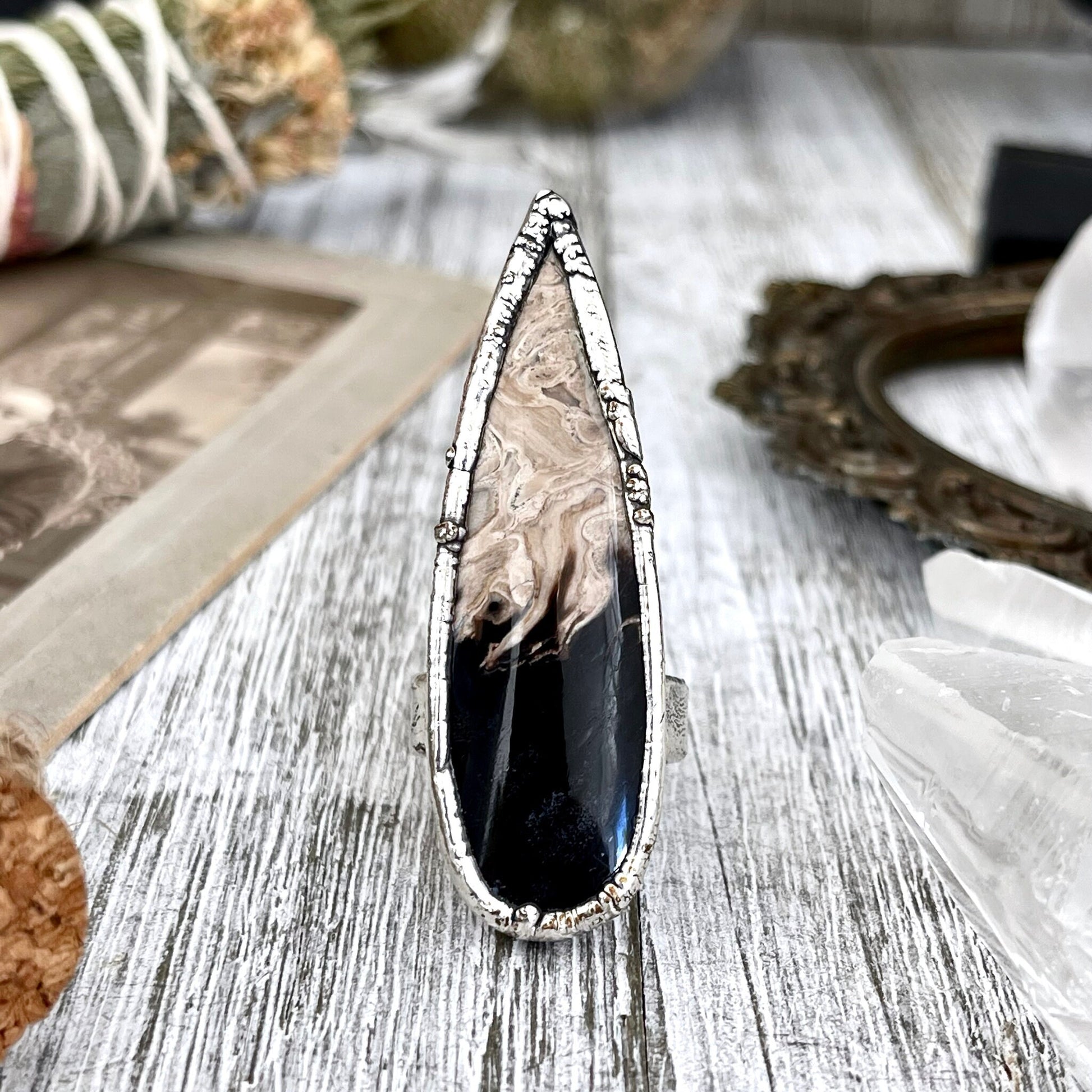Unique Size 7 Large Fossilized Palm Root Statement Ring in Fine Silver / Foxlark Collection - One of a Kind - Foxlark Crystal Jewelry