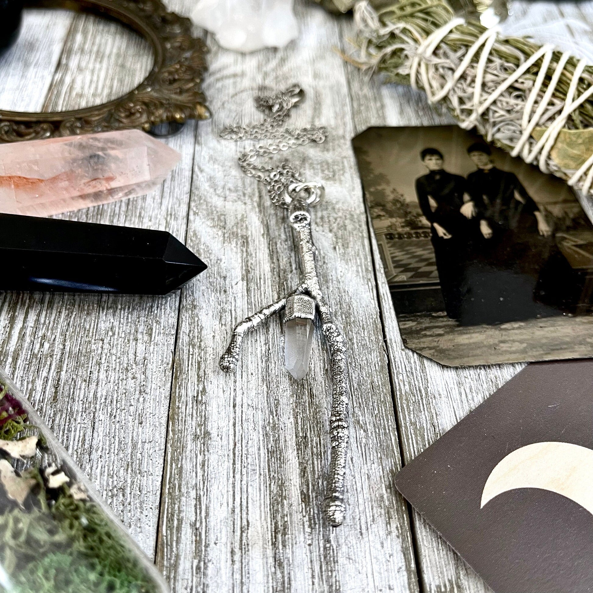 Sticks & Stones Collection- Raw Clear Quartz Crystal Necklace in Fine Silver / - Foxlark Crystal Jewelry