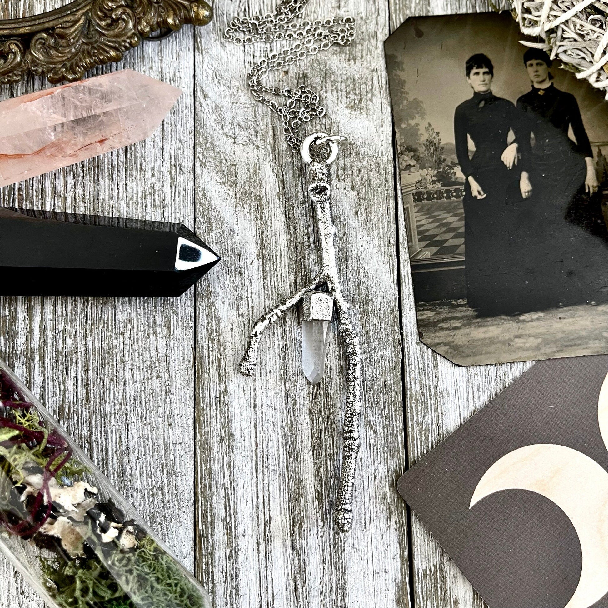 Sticks & Stones Collection- Raw Clear Quartz Crystal Necklace in Fine Silver / - Foxlark Crystal Jewelry