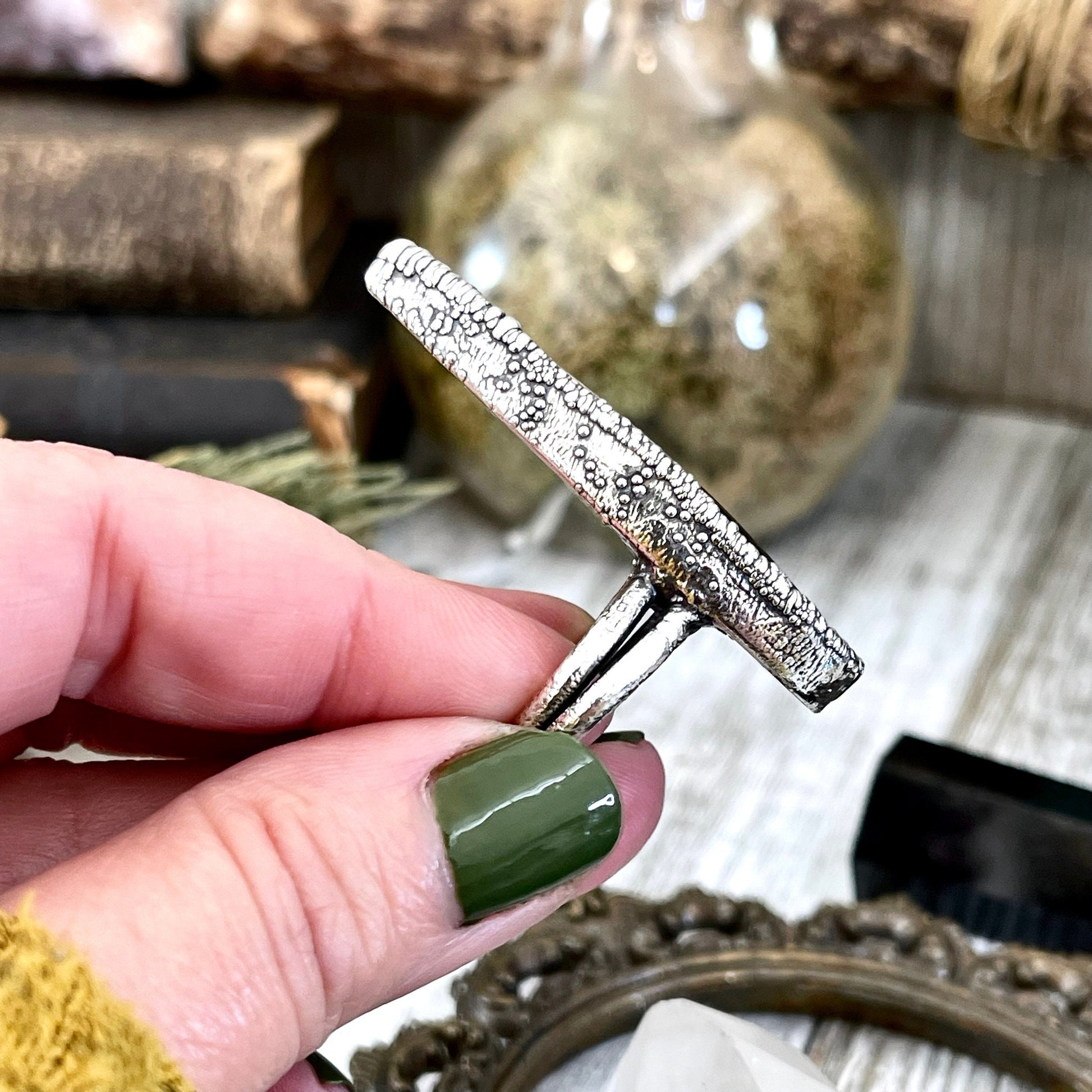 Unique Size 7 Large Fossilized Palm Root Statement Ring in Fine Silver / Foxlark Collection - One of a Kind - Foxlark Crystal Jewelry