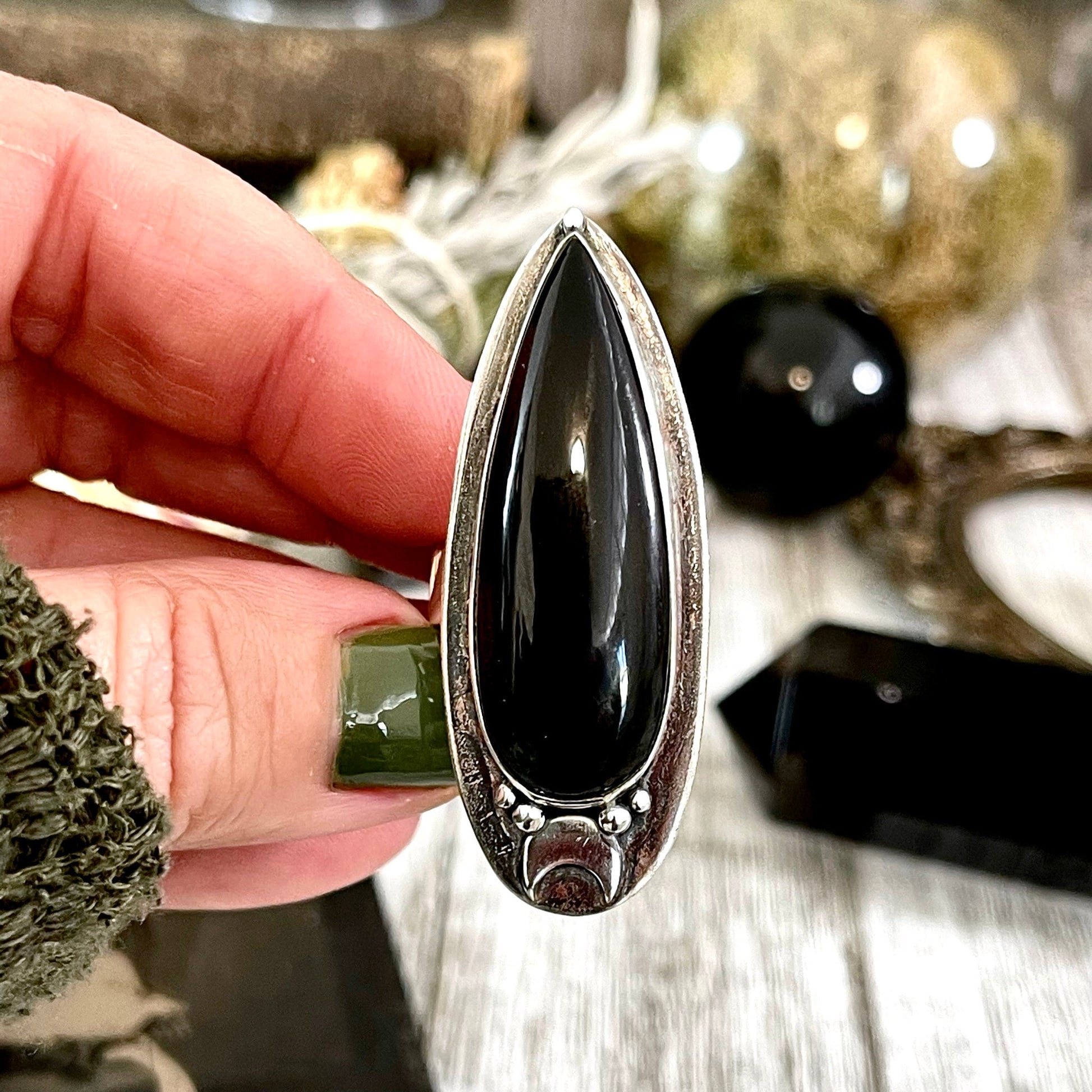 Magic Moons Black Onyx Ring in Sterling Silver / Designed by FOXLARK C