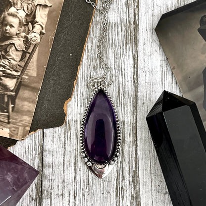 Midnight Moon Necklace Amethyst Crystal Teardrop Necklace in Sterling Silver -Designed by FOXLARK Collection / Witchy Purple Crystal
