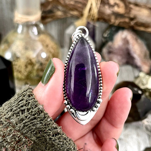 Midnight Moon Necklace Amethyst Crystal Teardrop Necklace in Sterling Silver -Designed by FOXLARK Collection / Witchy Purple Crystal - Foxlark Crystal Jewelry