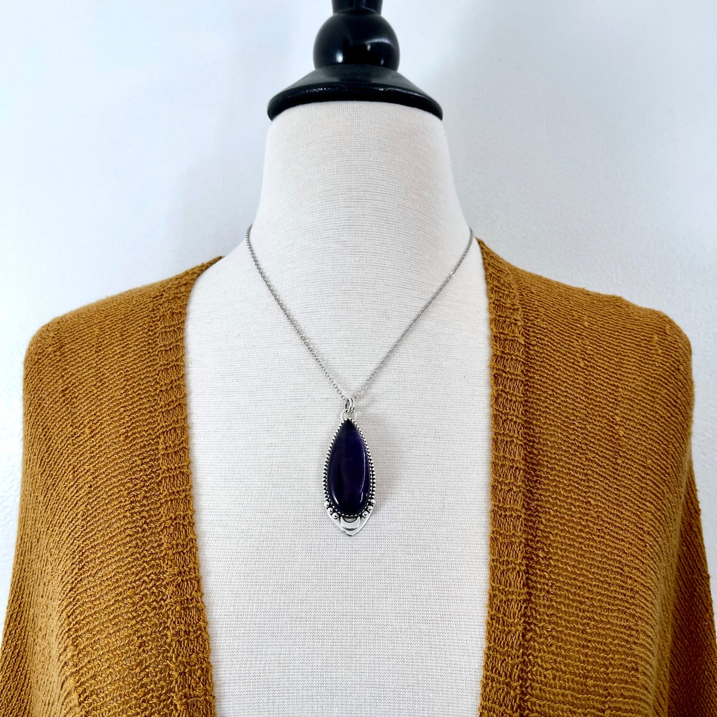 Midnight Moon Necklace Amethyst Crystal Teardrop Necklace in Sterling Silver -Designed by FOXLARK Collection / Witchy Purple Crystal