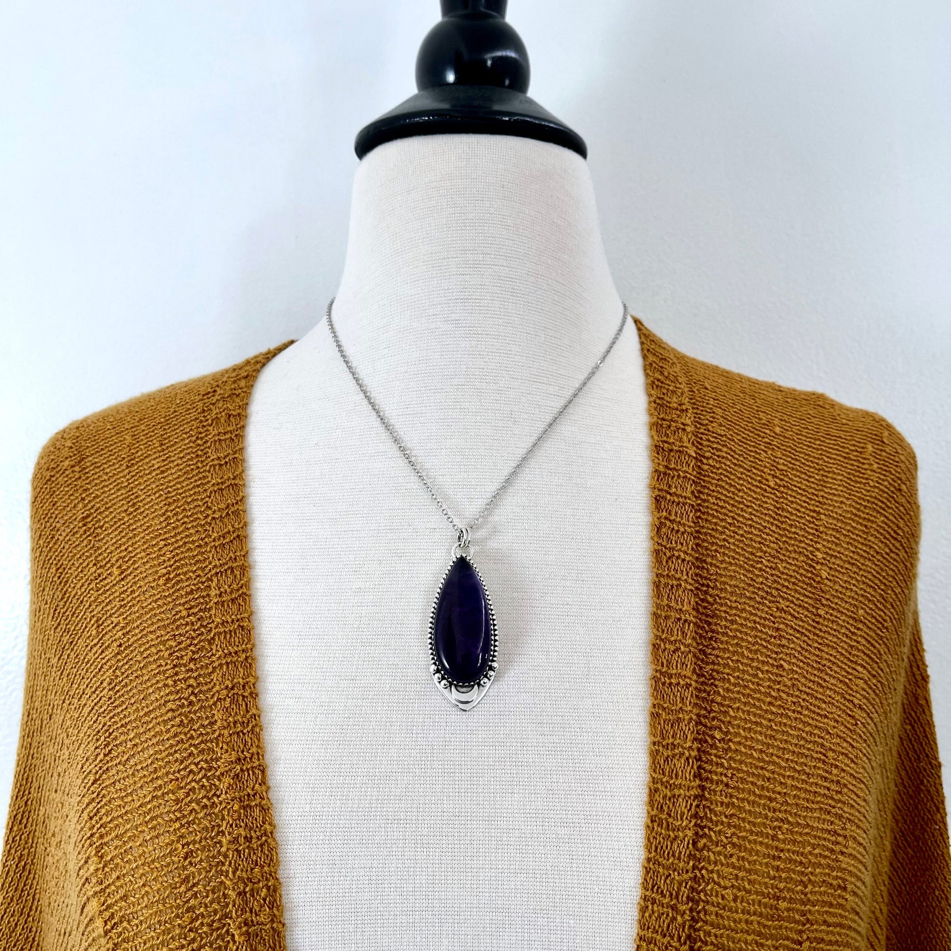 Midnight Moon Necklace Amethyst Crystal Teardrop Necklace in Sterling Silver -Designed by FOXLARK Collection / Witchy Purple Crystal