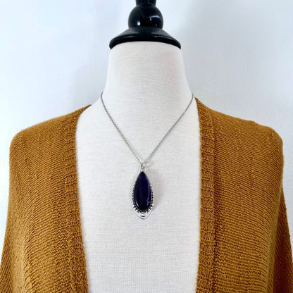 Midnight Moon Necklace Amethyst Crystal Teardrop Necklace in Sterling Silver -Designed by FOXLARK Collection / Witchy Purple Crystal