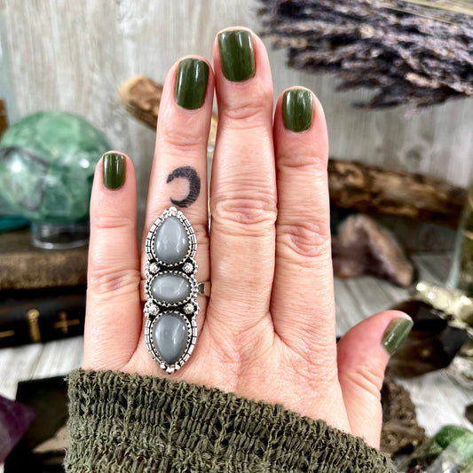 3 Stone Ring, Big Stone Ring, Bohemian Ring, Boho Jewelry, Boho Ring, Crystal Ring, Etsy Id 1064530524, Foxlark Alchemy, Foxlark- Rings, Gift For Woman, Grey Moonstone, Gypsy Ring, Jewelry, Rings, Statement Rings, Wholesale