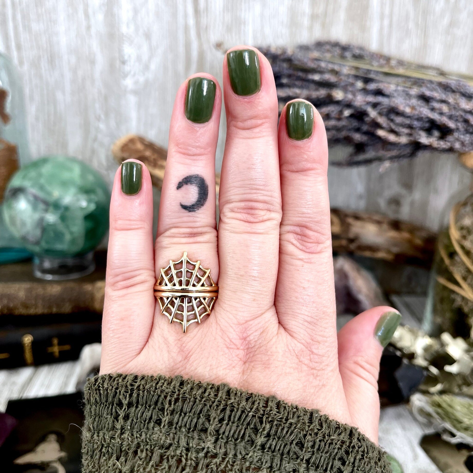Spider Web Ring in Brass / Size 7 8 9 - Foxlark Crystal Jewelry
