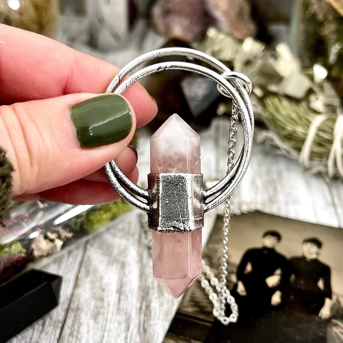 Rose Quartz Crystal Necklace in Silver / Foxlark Collection - One of a Kind - Foxlark Crystal Jewelry