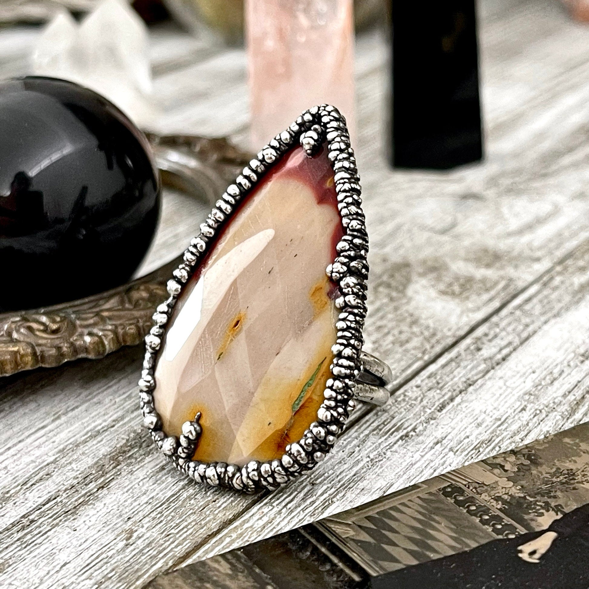 Size 9.5 Fine Silver Mookaite Ring Large Crystal Ring / Foxlark Collection - One of a Kind - Foxlark Crystal Jewelry