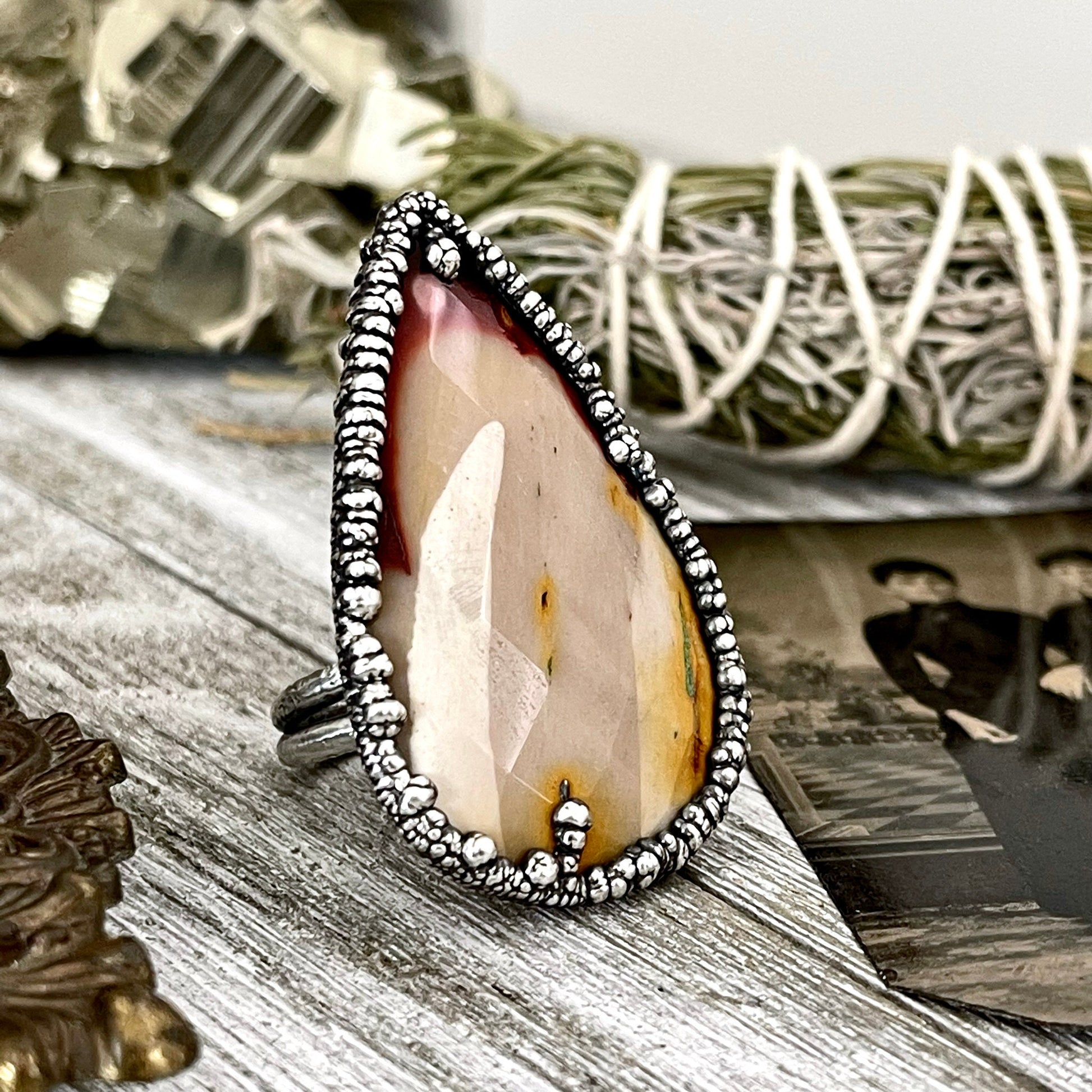 Size 9.5 Fine Silver Mookaite Ring Large Crystal Ring / Foxlark Collection - One of a Kind - Foxlark Crystal Jewelry